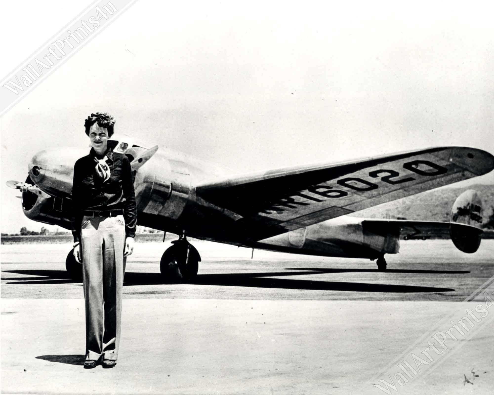 Amelia Earhart Poster, With Plane She Disappeared In, Vintage Photo, Amelia Earhart Print - Legend Of Aviation - WallArtPrints4U
