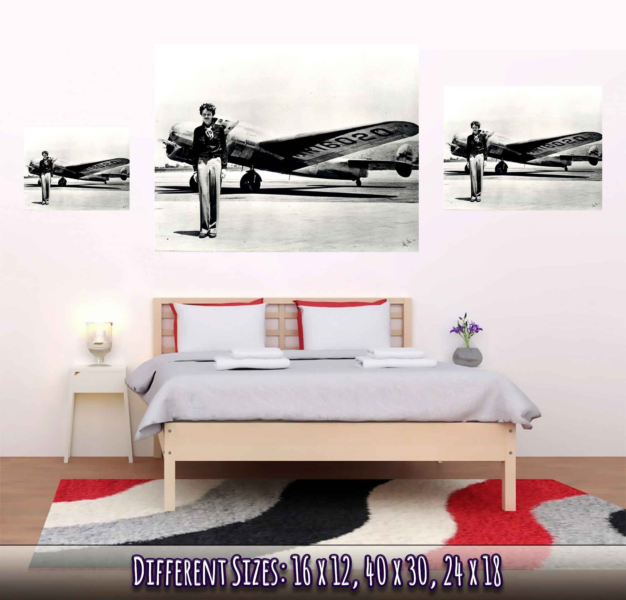 Amelia Earhart Poster, With Plane She Disappeared In, Vintage Photo, Amelia Earhart Print - Legend Of Aviation - WallArtPrints4U