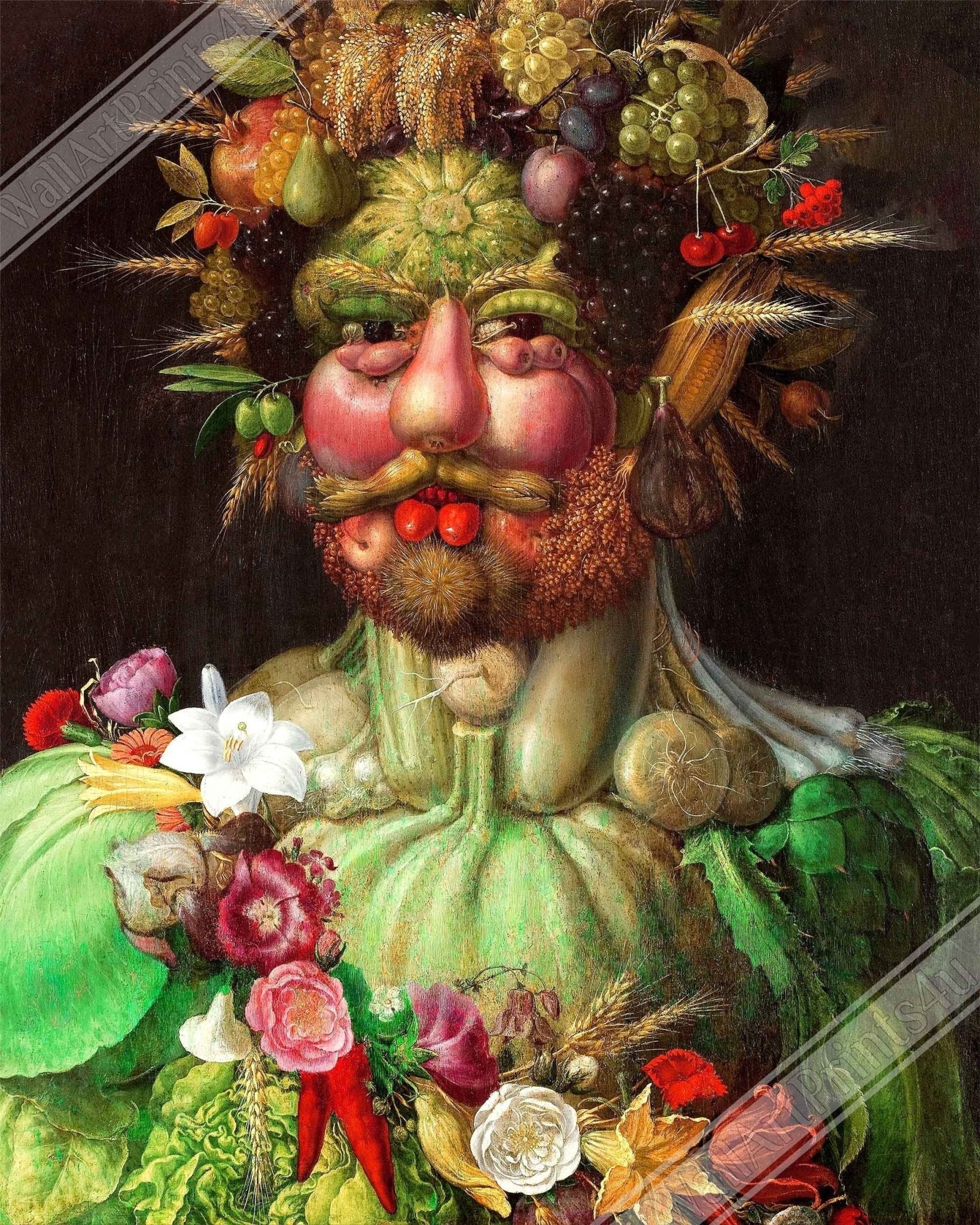 Arcimboldo Print Vertumus Rudolf 2nd, Giuseppe Arcimboldo Vegetable Fruit Face Canvas Print - WallArtPrints4U