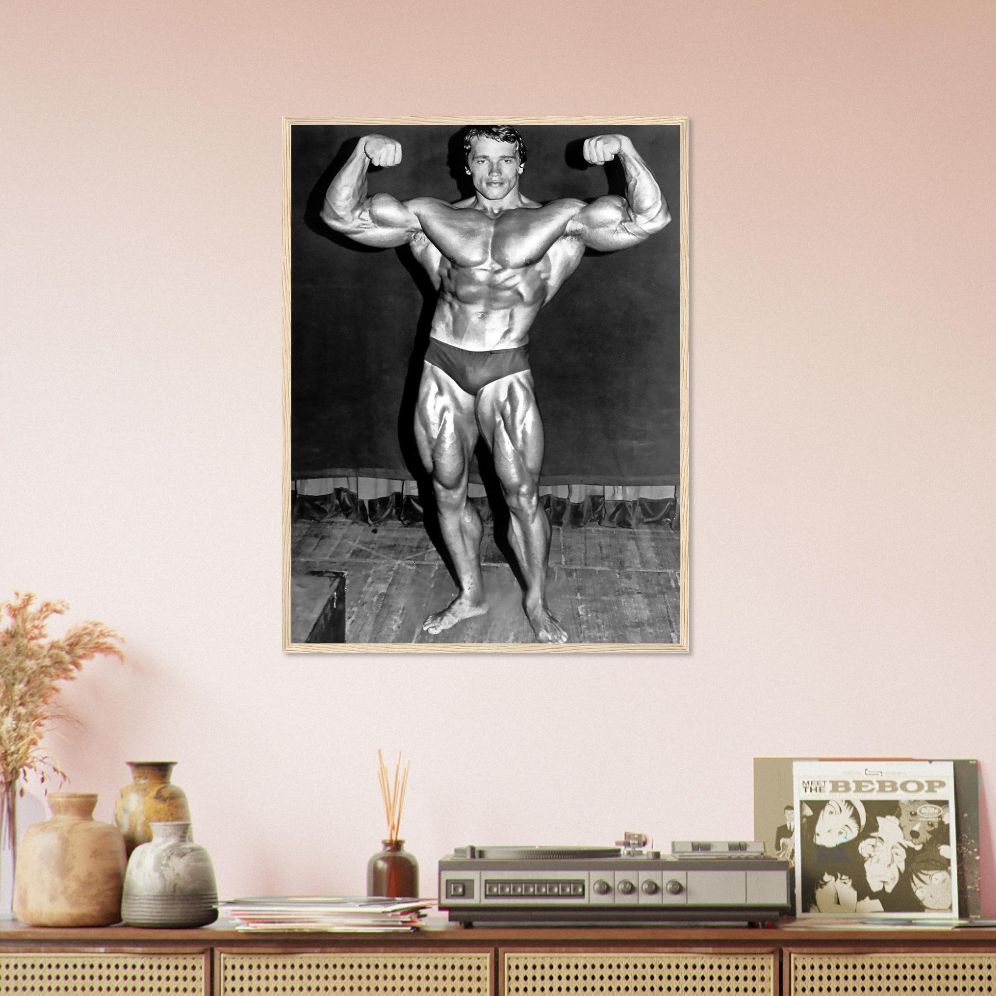 Arnold Schwarzenegger Framed Print, Double Biceps Famous Pose, Vintage