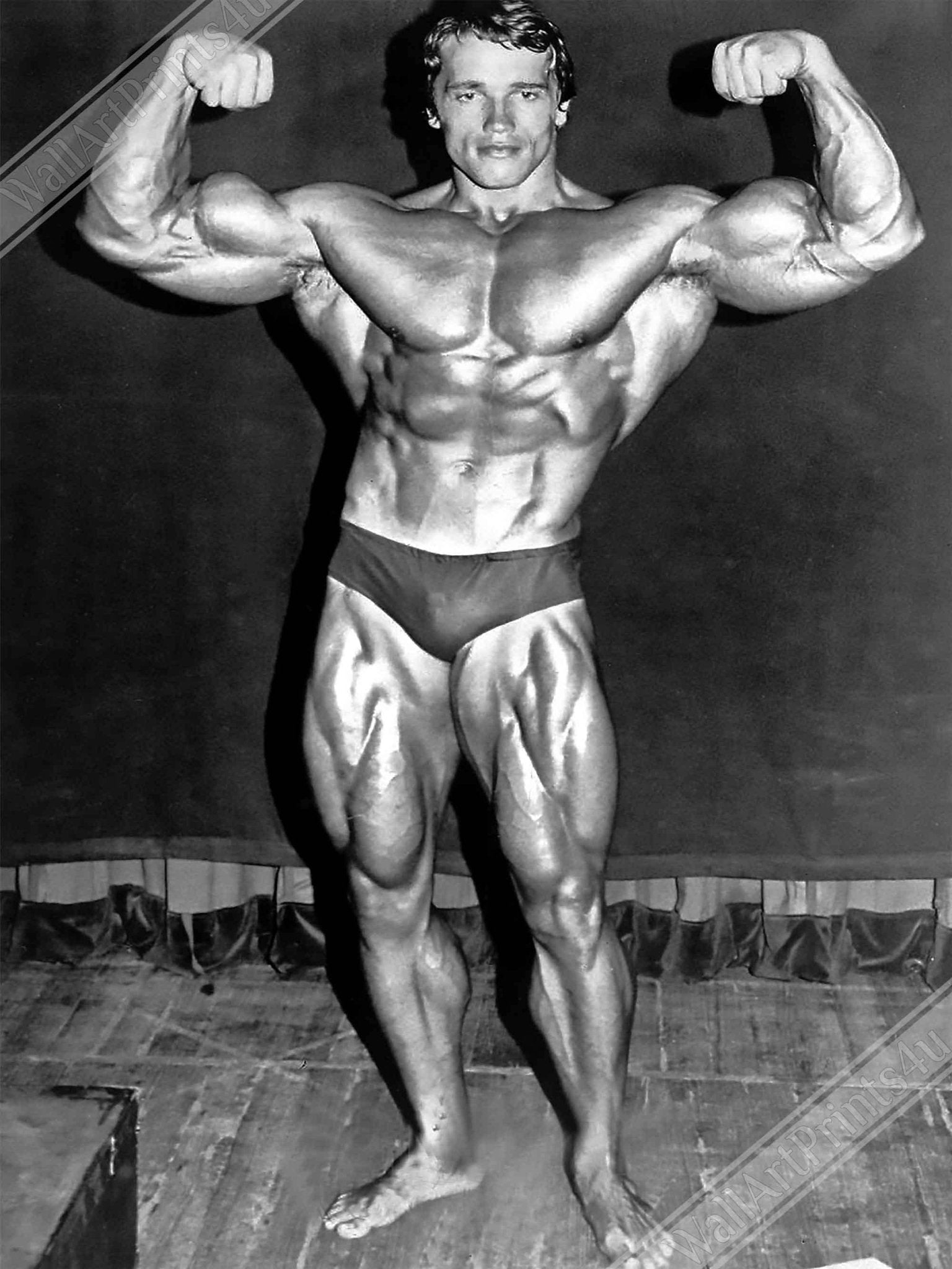 Arnold Schwarzenegger Poster, Double Biceps Pose, Vintage Photo, Arnold Print - WallArtPrints4U