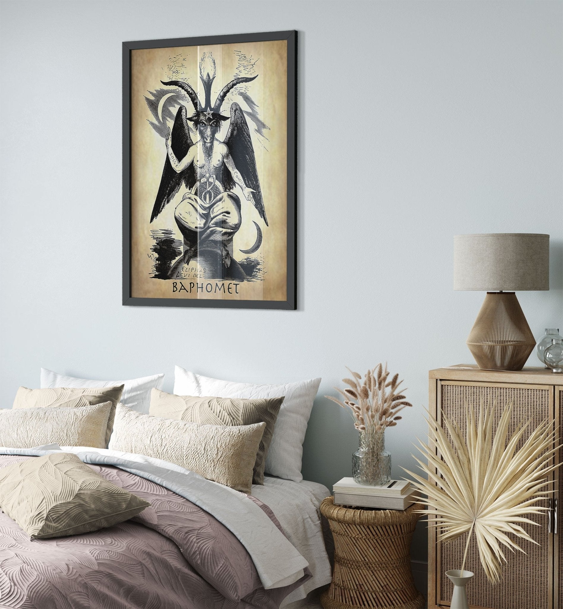 Baphomet Framed, Parchment Devil Halloween Wall Art, Satanic Goat Giant Framed UK, EU, USA, AUS Domestic Shipping - WallArtPrints4U