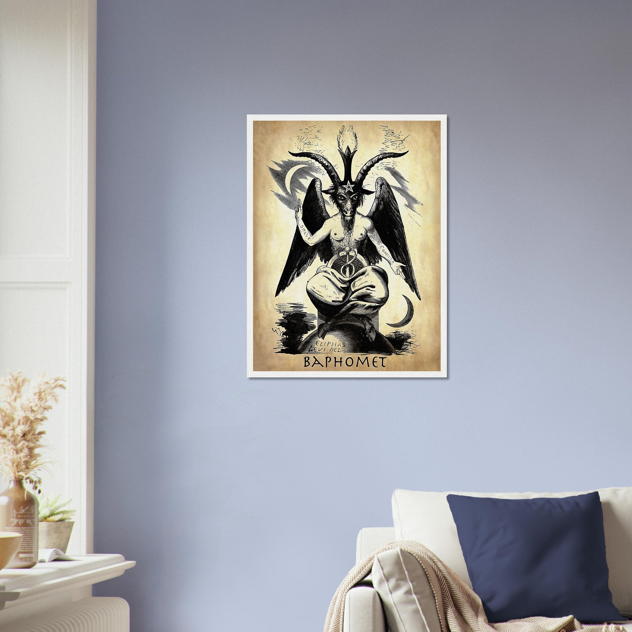 Baphomet Framed, Parchment Devil Halloween Wall Art, Satanic Goat Giant Framed UK, EU, USA, AUS Domestic Shipping - WallArtPrints4U