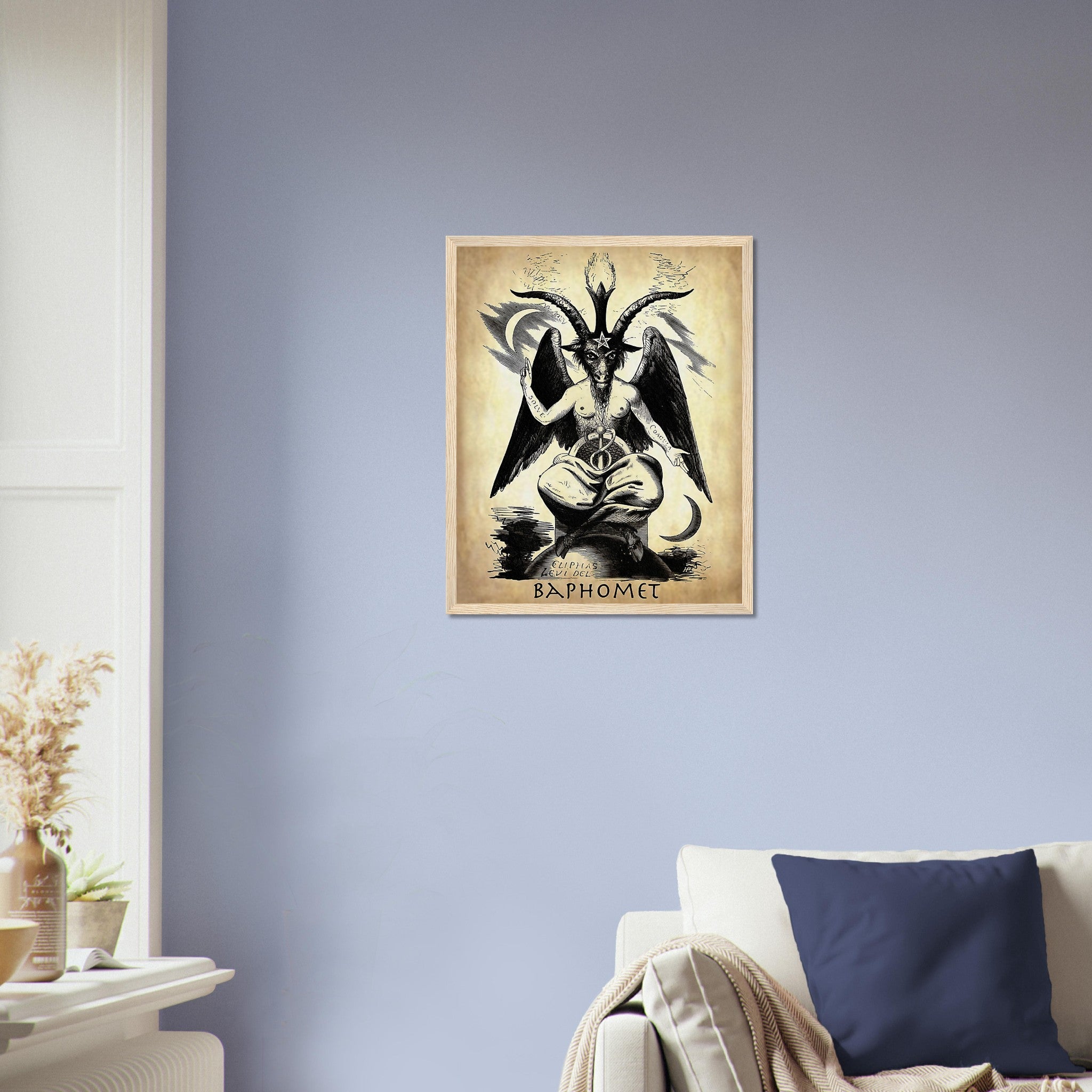 Baphomet Framed, Parchment Devil Halloween Wall Art, Satanic Goat Giant Framed UK, EU, USA, AUS Domestic Shipping - WallArtPrints4U