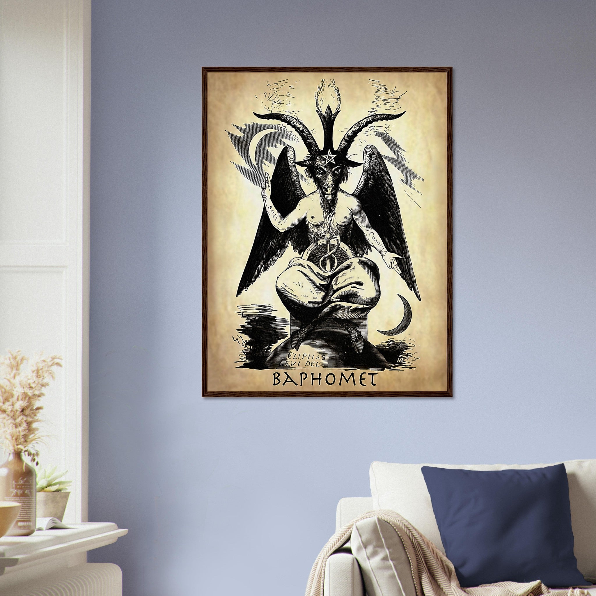 Baphomet Framed, Parchment Devil Halloween Wall Art, Satanic Goat Giant Framed UK, EU, USA, AUS Domestic Shipping - WallArtPrints4U