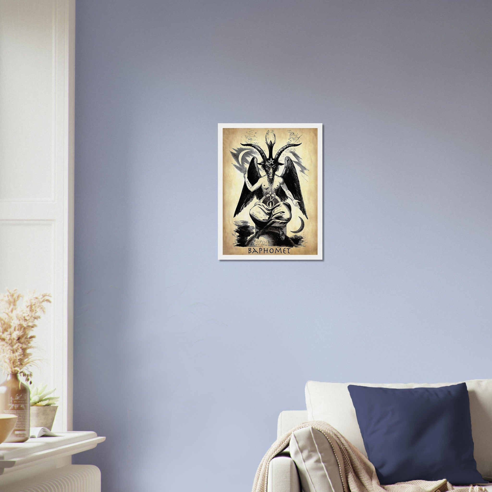 Baphomet Framed, Parchment Devil Halloween Wall Art, Satanic Goat Giant Framed UK, EU, USA, AUS Domestic Shipping - WallArtPrints4U