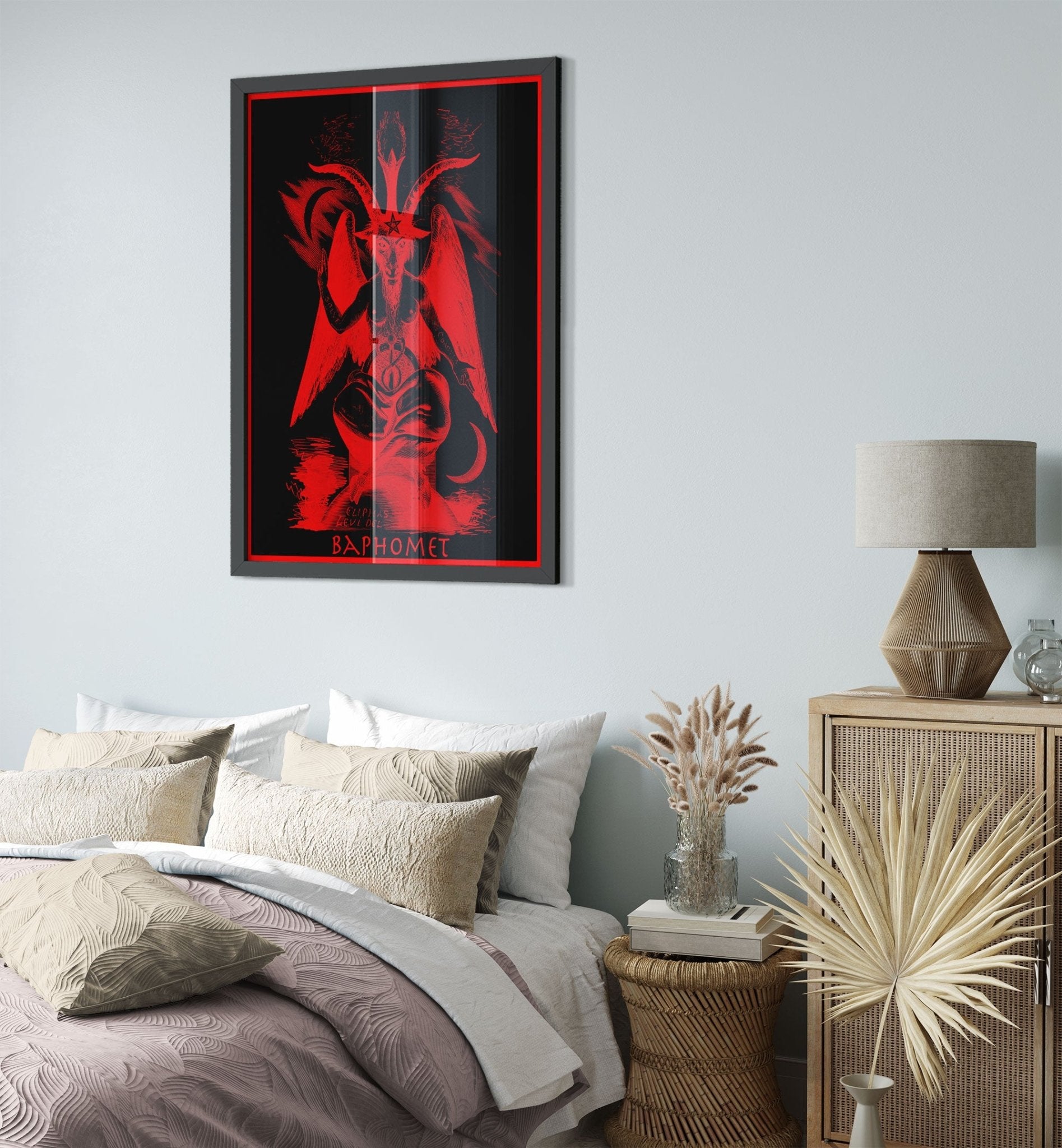 Baphomet Framed Print, Red Devil Halloween Wall Art, Lucifer Devil Framed - WallArtPrints4U