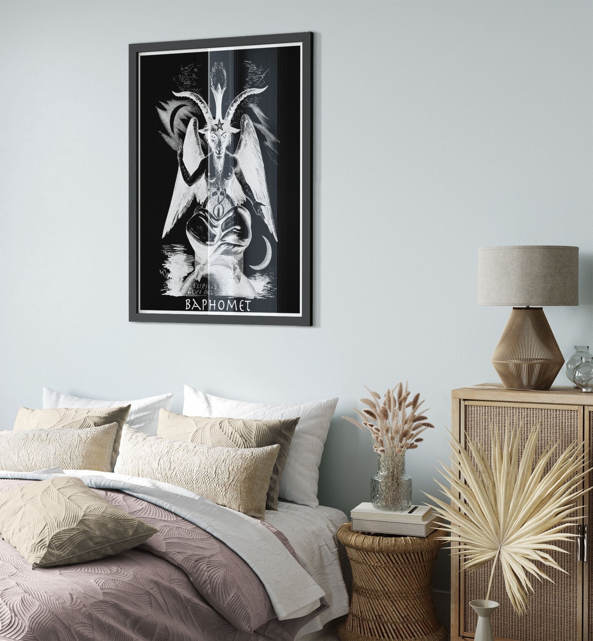 Baphomet Framed, White Devil Halloween Wall Art, Lucifer Devil Framed UK, EU, USA, AUS Domestic Shipping - WallArtPrints4U