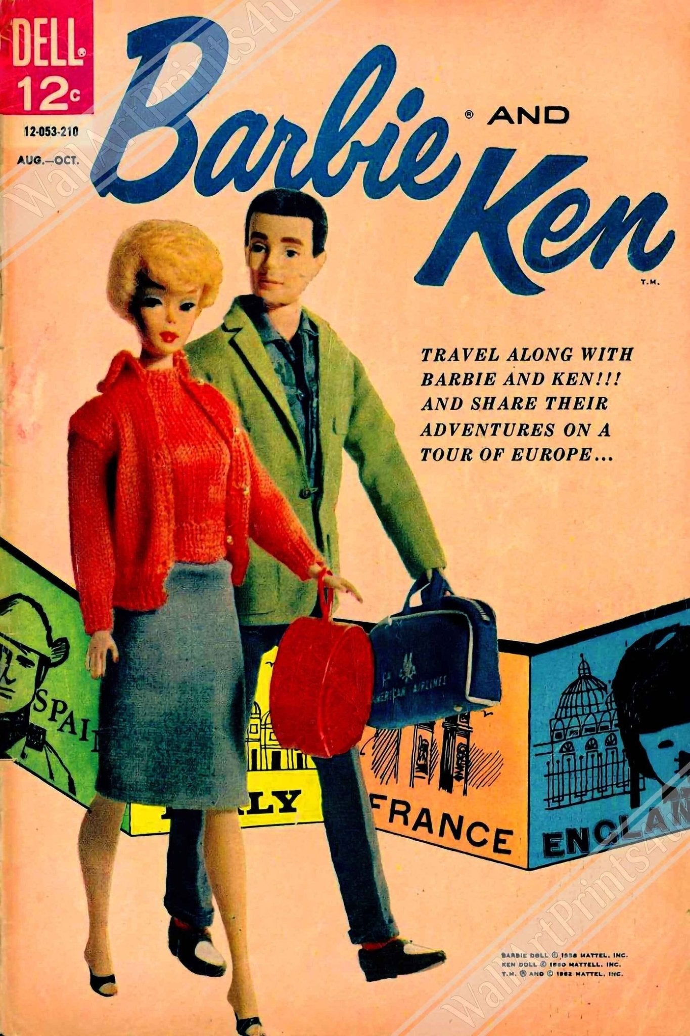 Barbie And Ken Canvas - Travel Canvas Tour Of Europe - Barbie & Ken Canvas Print Canvas 1962 - WallArtPrints4U