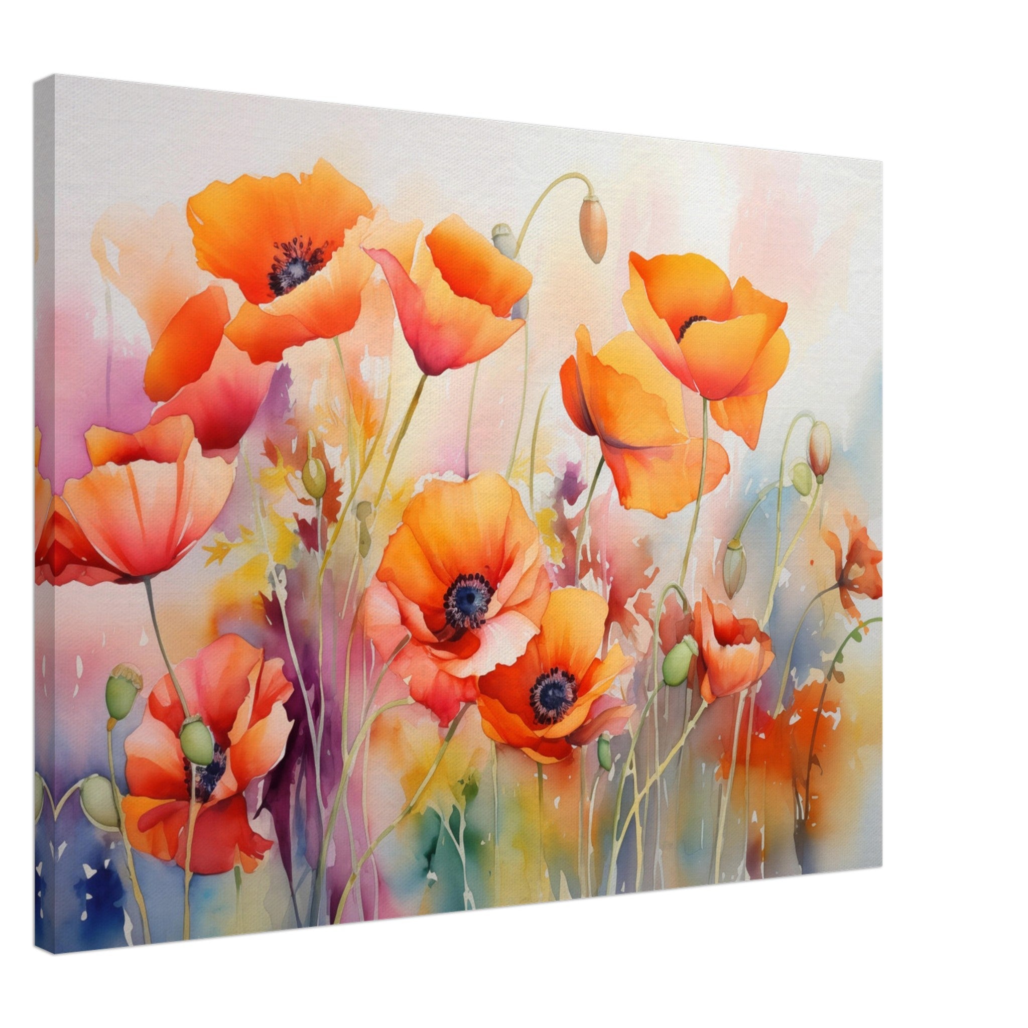 Beautiful Watercolour Poppies Canvas Print - WallArtPrints4U