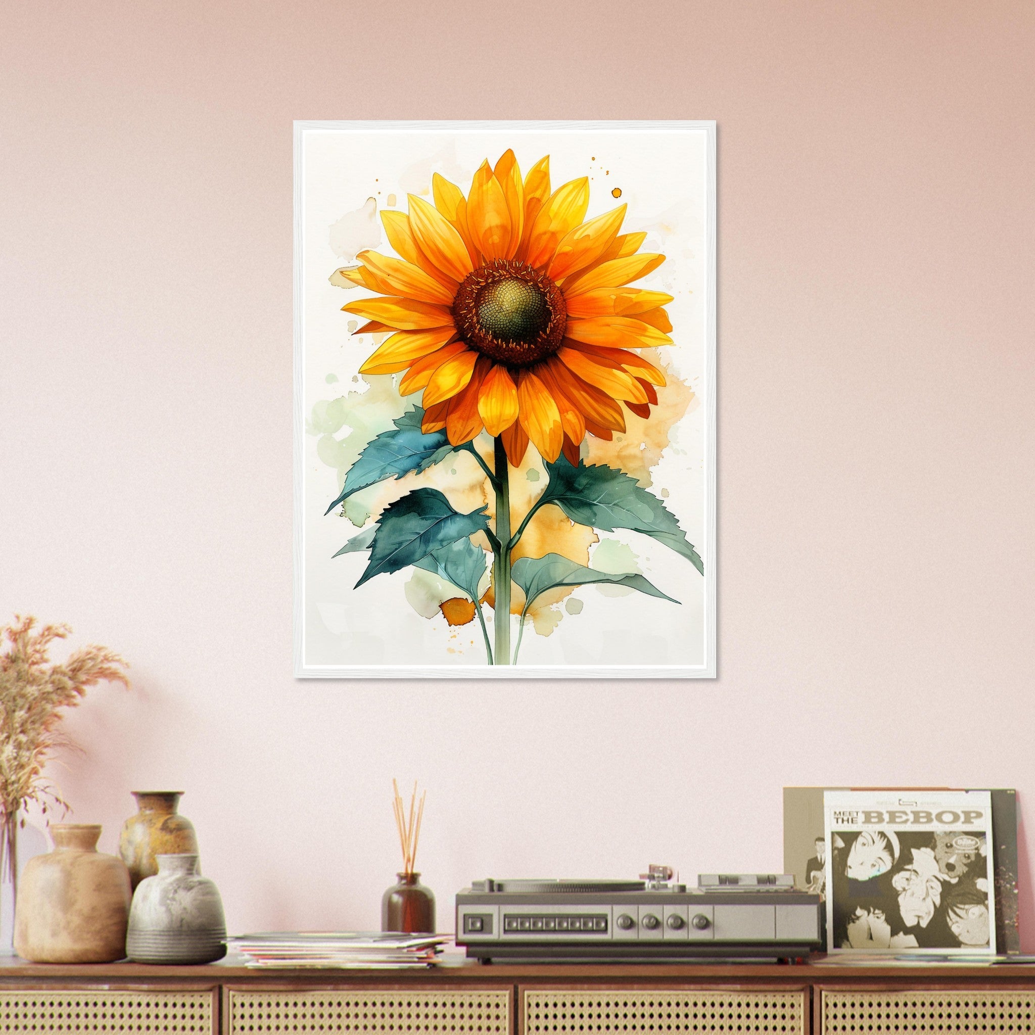 Beautiful Watercolour Sunflower Framed Poster Print. - WallArtPrints4U