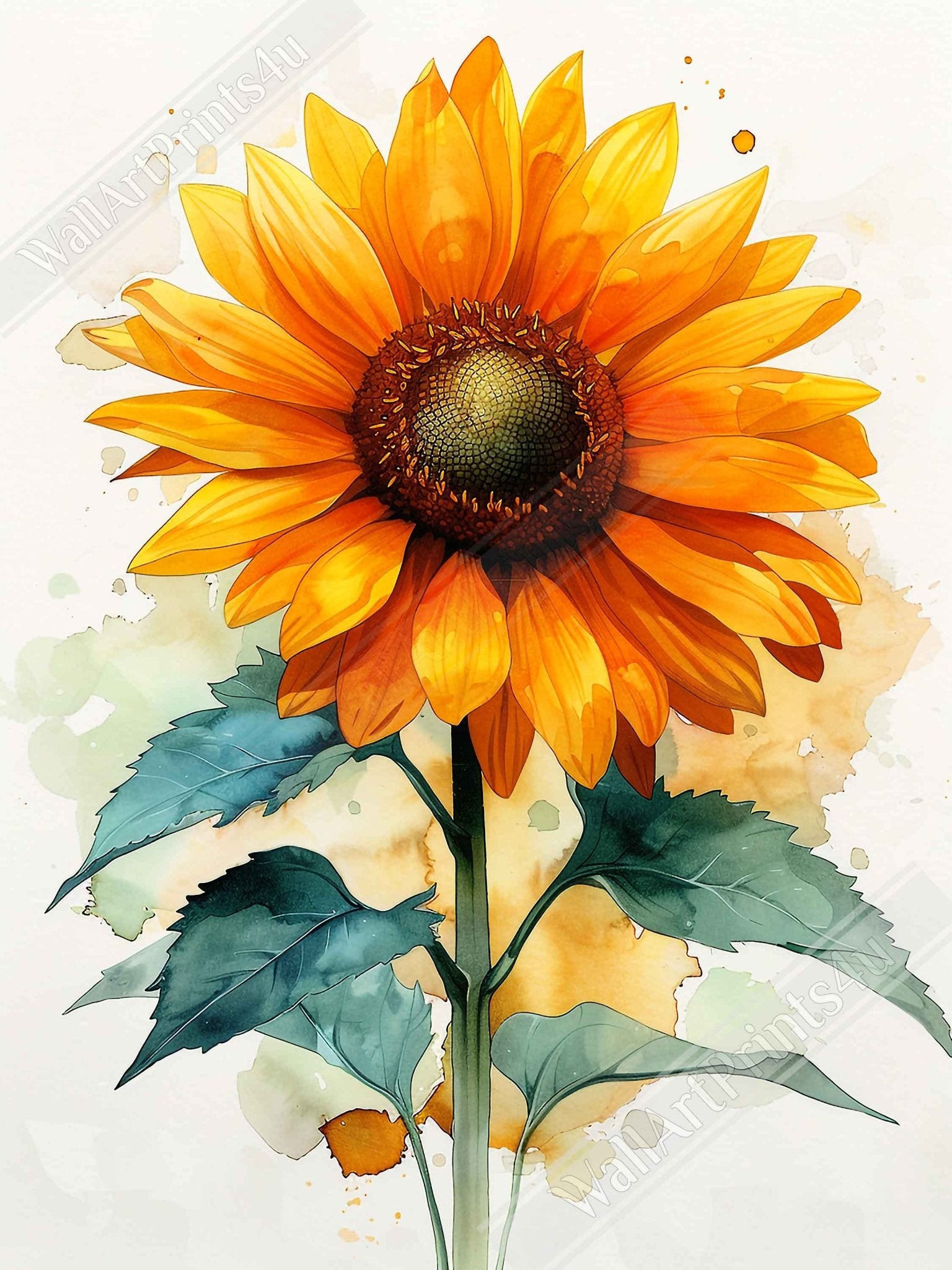 Beautiful Watercolour Sunflower Poster Print - WallArtPrints4U