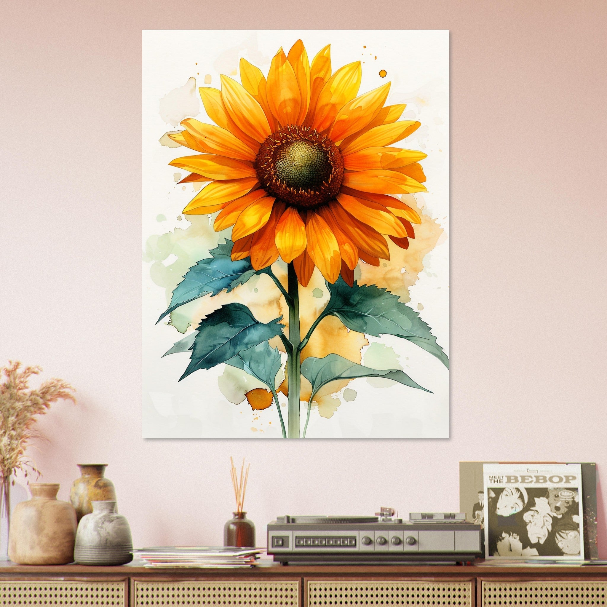 Beautiful Watercolour Sunflower Poster Print - WallArtPrints4U