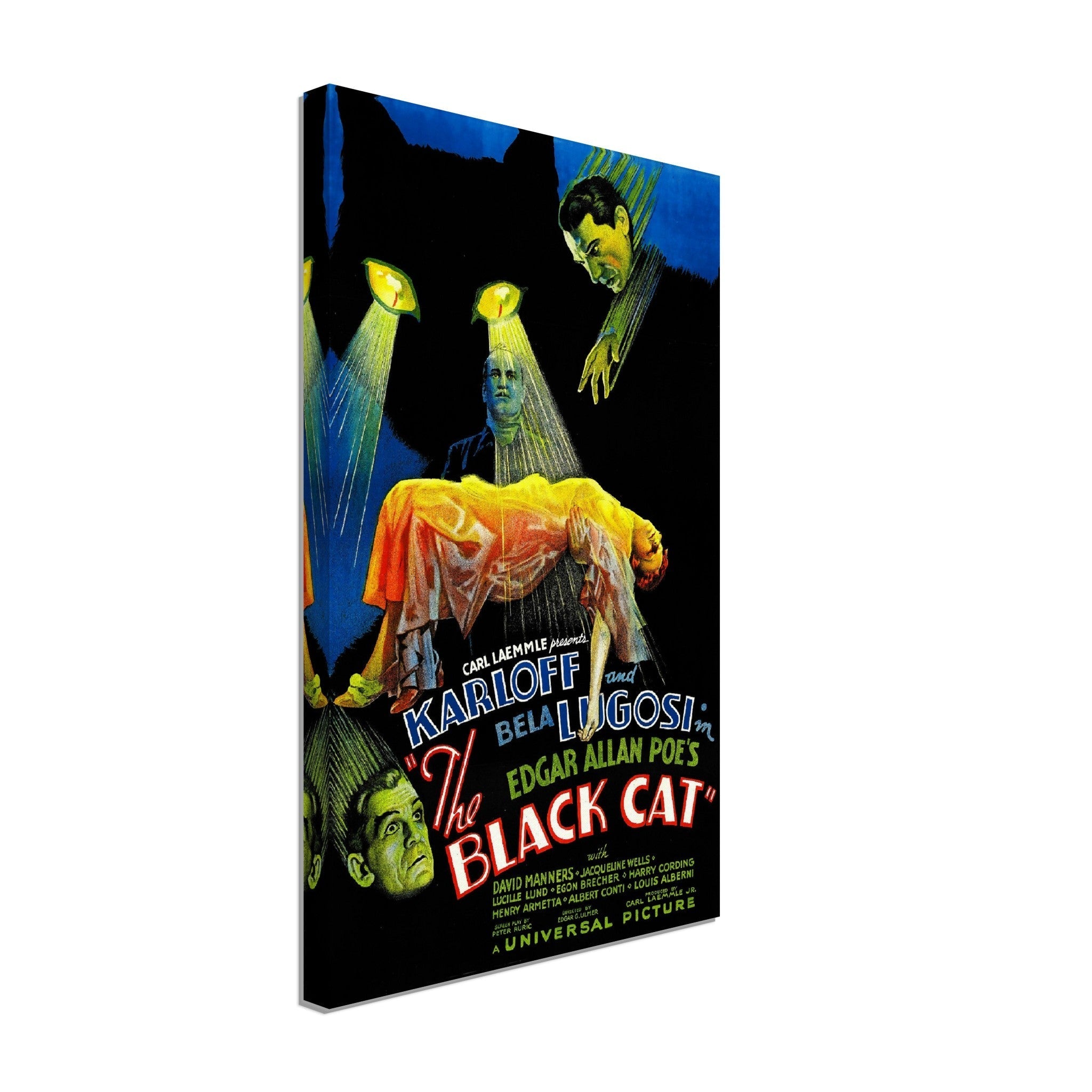 Black Cat Canvas, Vintage Horror Movie Canvas 1934 - Boris Karloff, Bela Lugosi, Jacqueline Wells - WallArtPrints4U