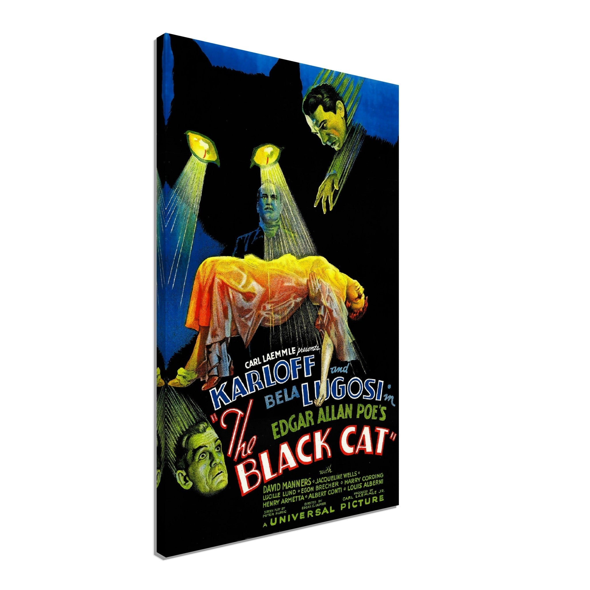 Black Cat Canvas, Vintage Horror Movie Canvas 1934 - Boris Karloff, Bela Lugosi, Jacqueline Wells - WallArtPrints4U