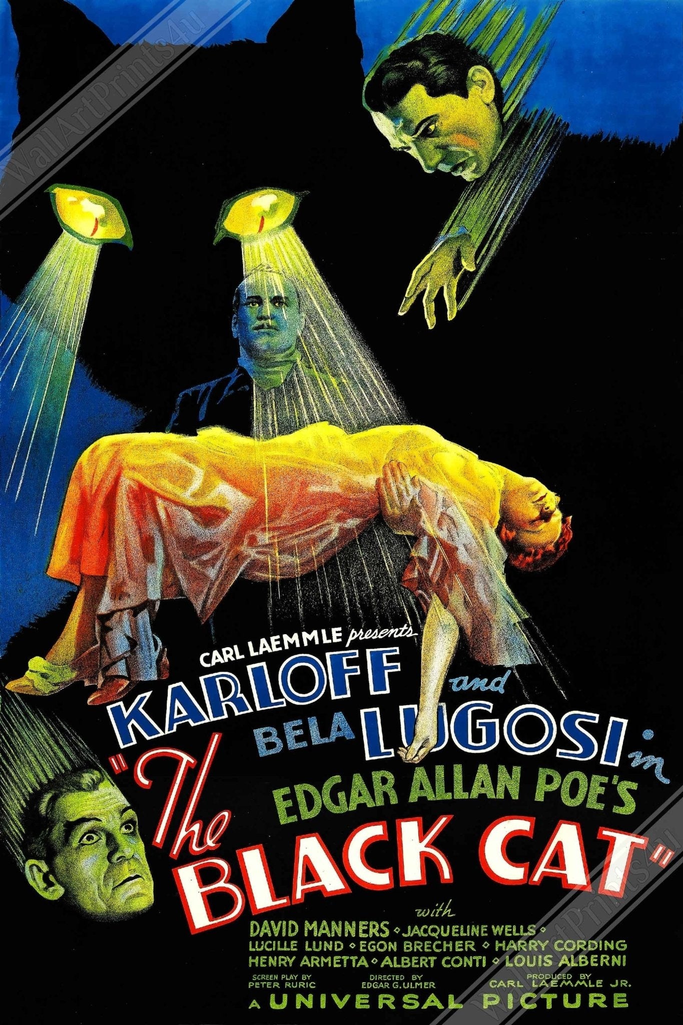 Black Cat Framed, Vintage Horror Movie Framed 1934 - Boris Karloff, Bela Lugosi, Jacqueline Wells - WallArtPrints4U