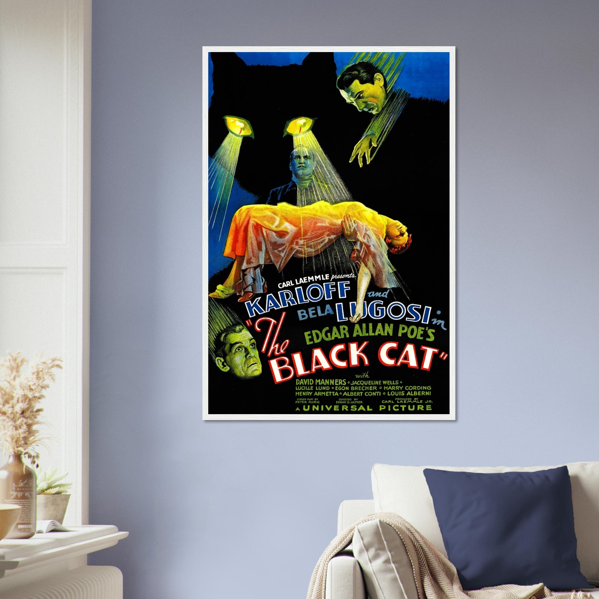 Black Cat Framed, Vintage Horror Movie Framed 1934 - Boris Karloff, Bela Lugosi, Jacqueline Wells - WallArtPrints4U