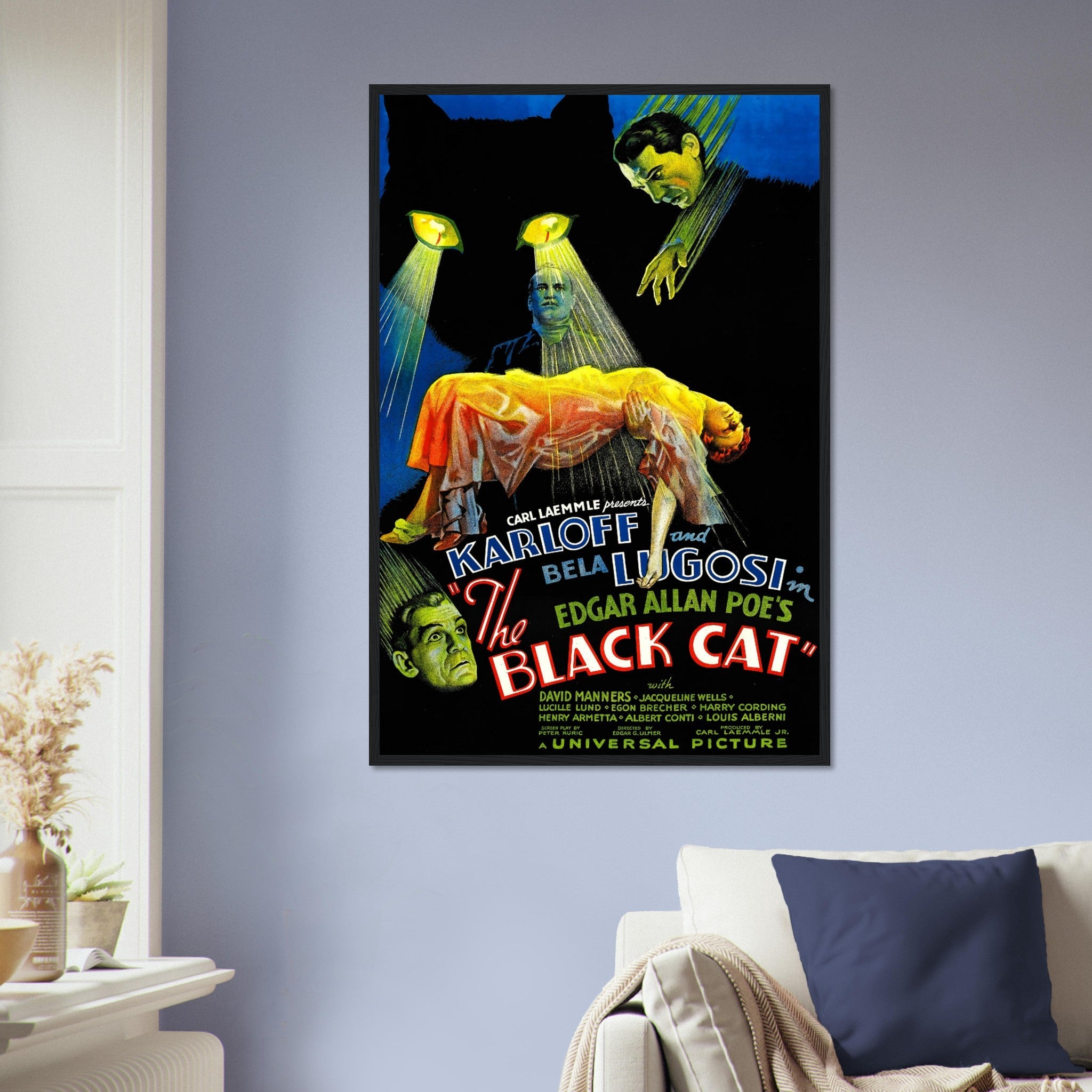 Black Cat Framed, Vintage Horror Movie Framed 1934 - Boris Karloff, Bela Lugosi, Jacqueline Wells - WallArtPrints4U