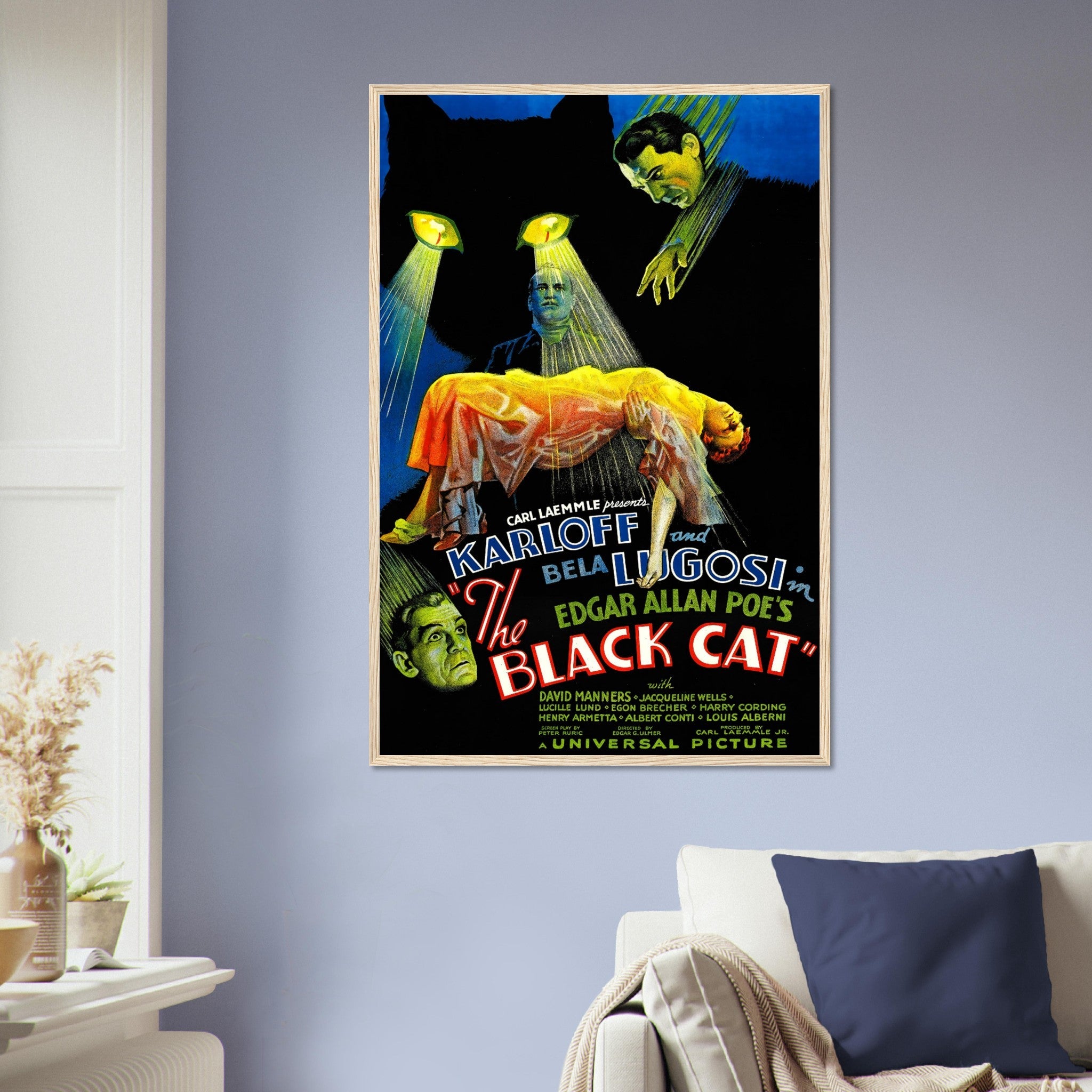 Black Cat Framed, Vintage Horror Movie Framed 1934 - Boris Karloff, Bela Lugosi, Jacqueline Wells - WallArtPrints4U