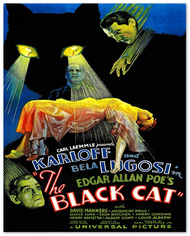 Black Cat Poster, Vintage Horror Movie Poster 1934 - Boris Karloff, Bela Lugosi, Jacqueline Wells - WallArtPrints4U