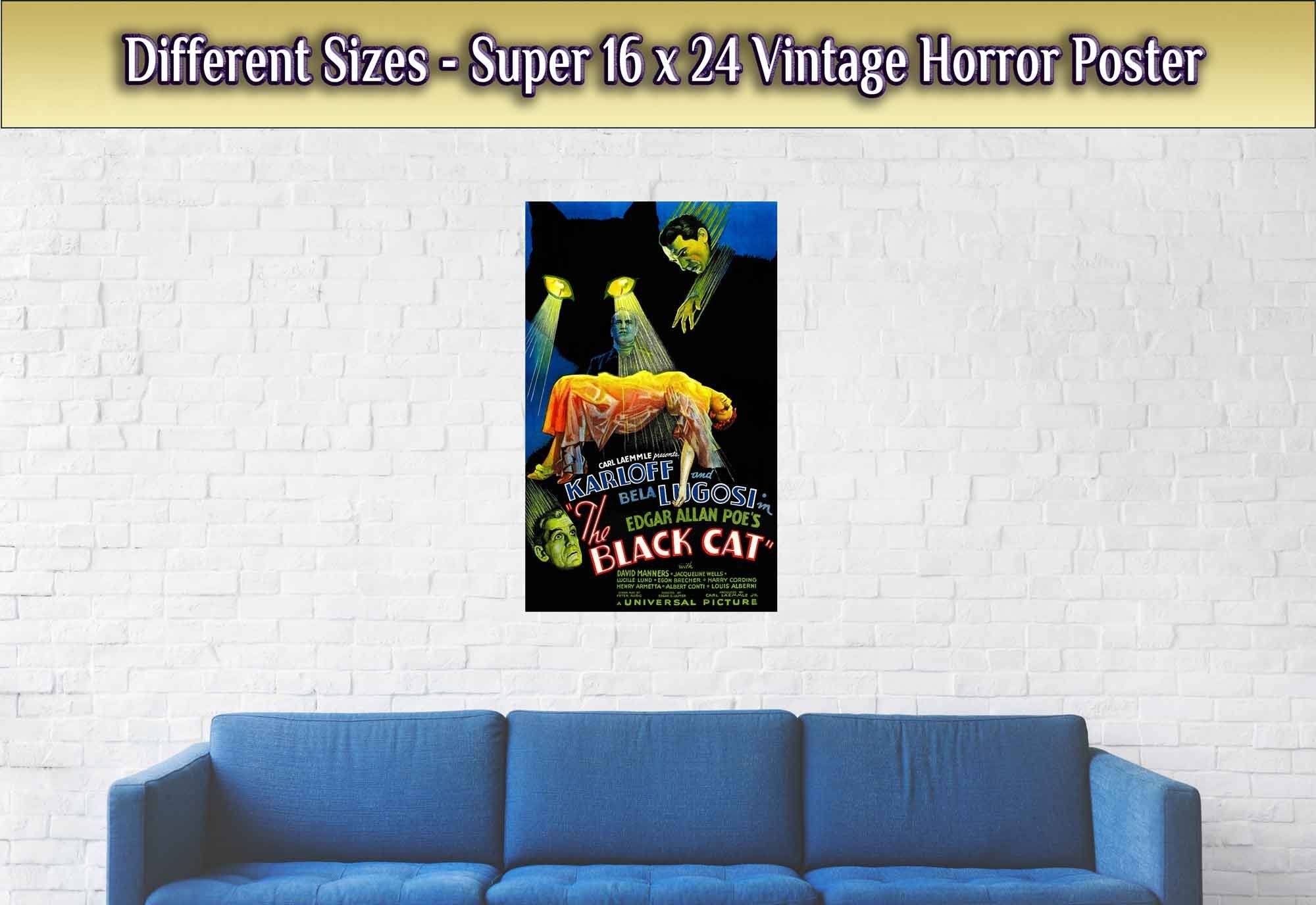 Black Cat Poster, Vintage Horror Movie Poster 1934 - Boris Karloff, Bela Lugosi, Jacqueline Wells - WallArtPrints4U