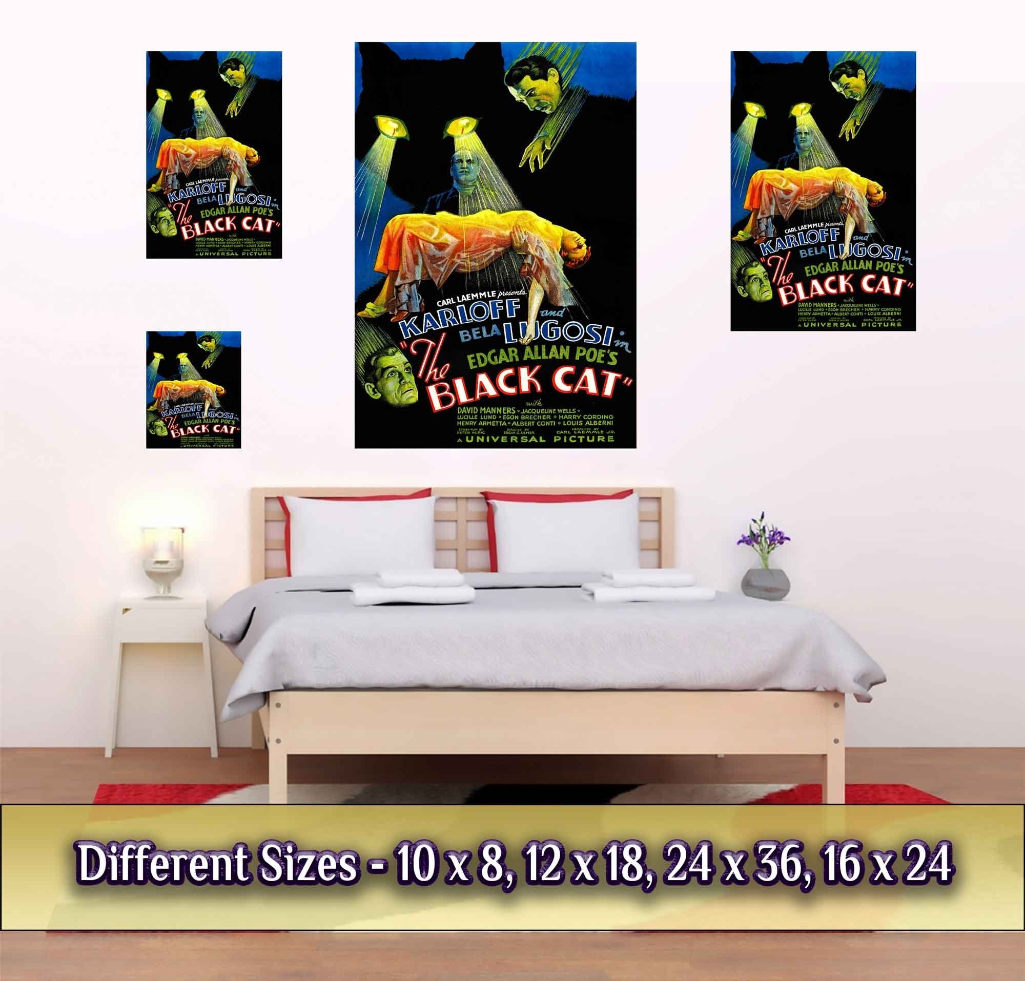 Black Cat Poster, Vintage Horror Movie Poster 1934 - Boris Karloff, Bela Lugosi, Jacqueline Wells - WallArtPrints4U