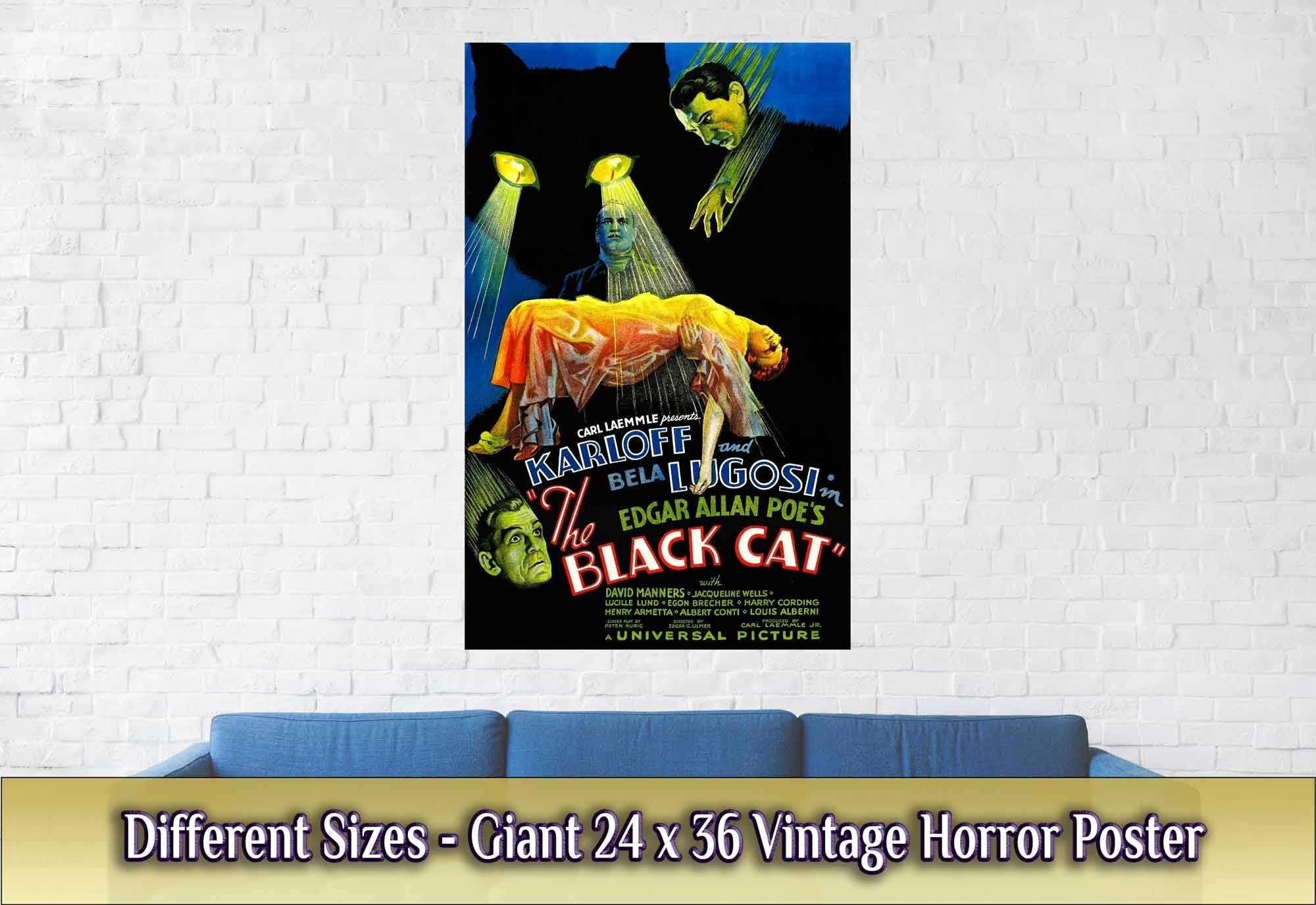 Black Cat Poster, Vintage Horror Movie Poster 1934 - Boris Karloff, Bela Lugosi, Jacqueline Wells - WallArtPrints4U