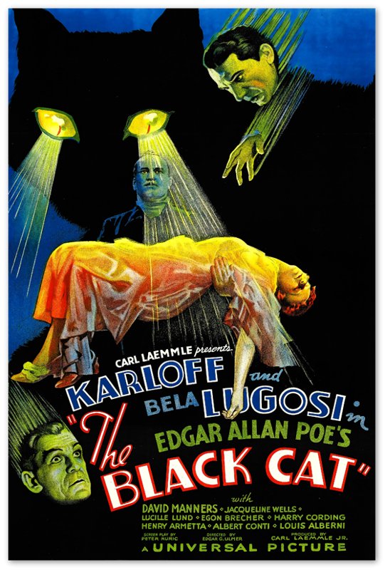 Black Cat Poster, Vintage Horror Movie Poster 1934 - Boris Karloff, Bela Lugosi, Jacqueline Wells - WallArtPrints4U