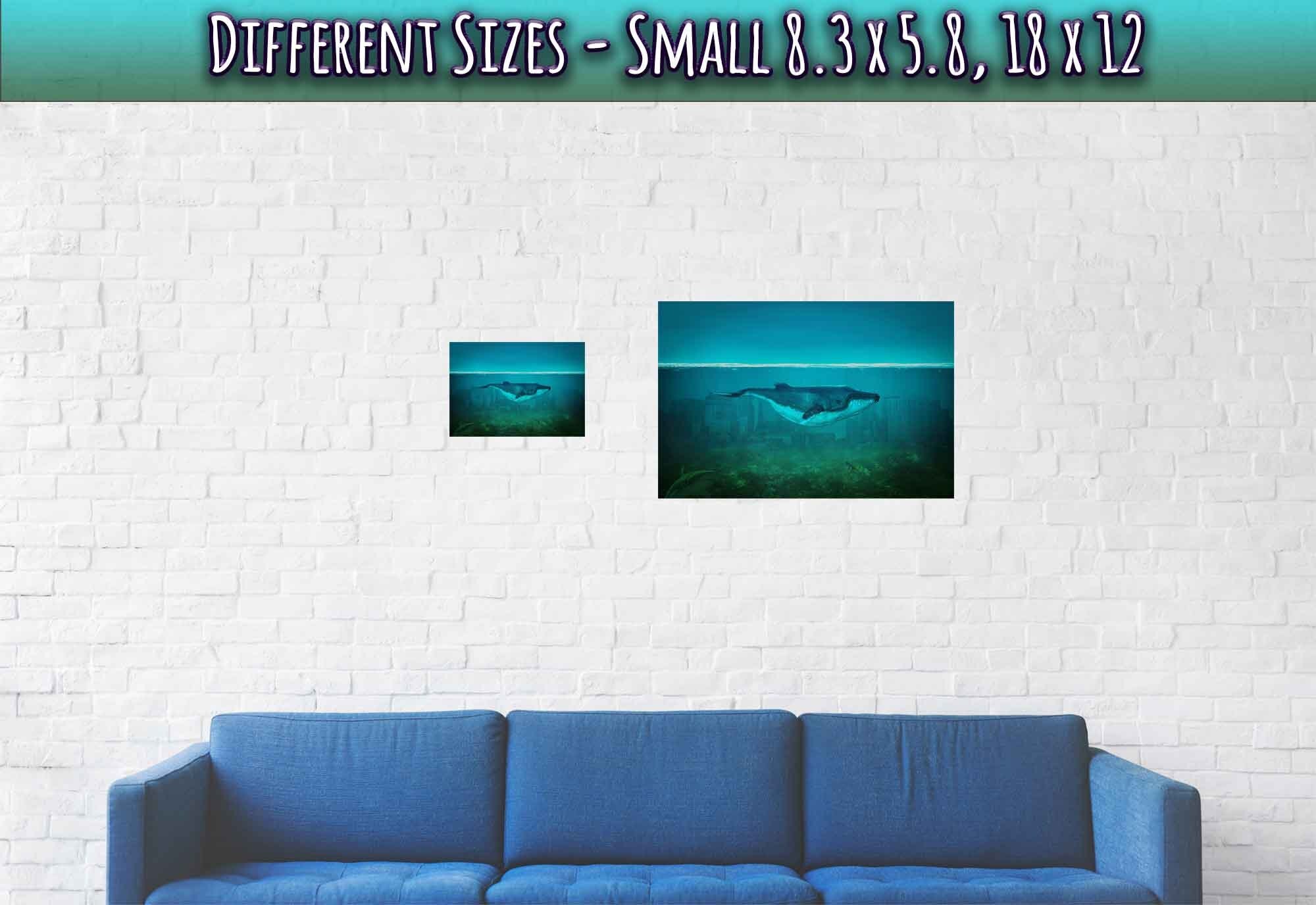 Blue Whale Poster Vintage Whale Art - Blue Whale In Underwater City - WallArtPrints4U
