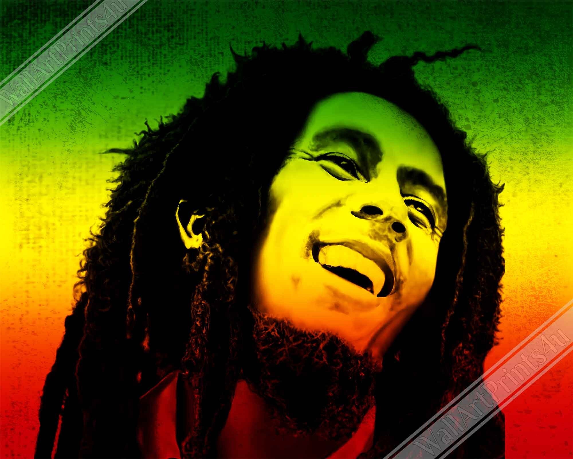 Bob Marley Poster, Vintage Photo Portrait Rasta Colors - Bob Marley Print - WallArtPrints4U