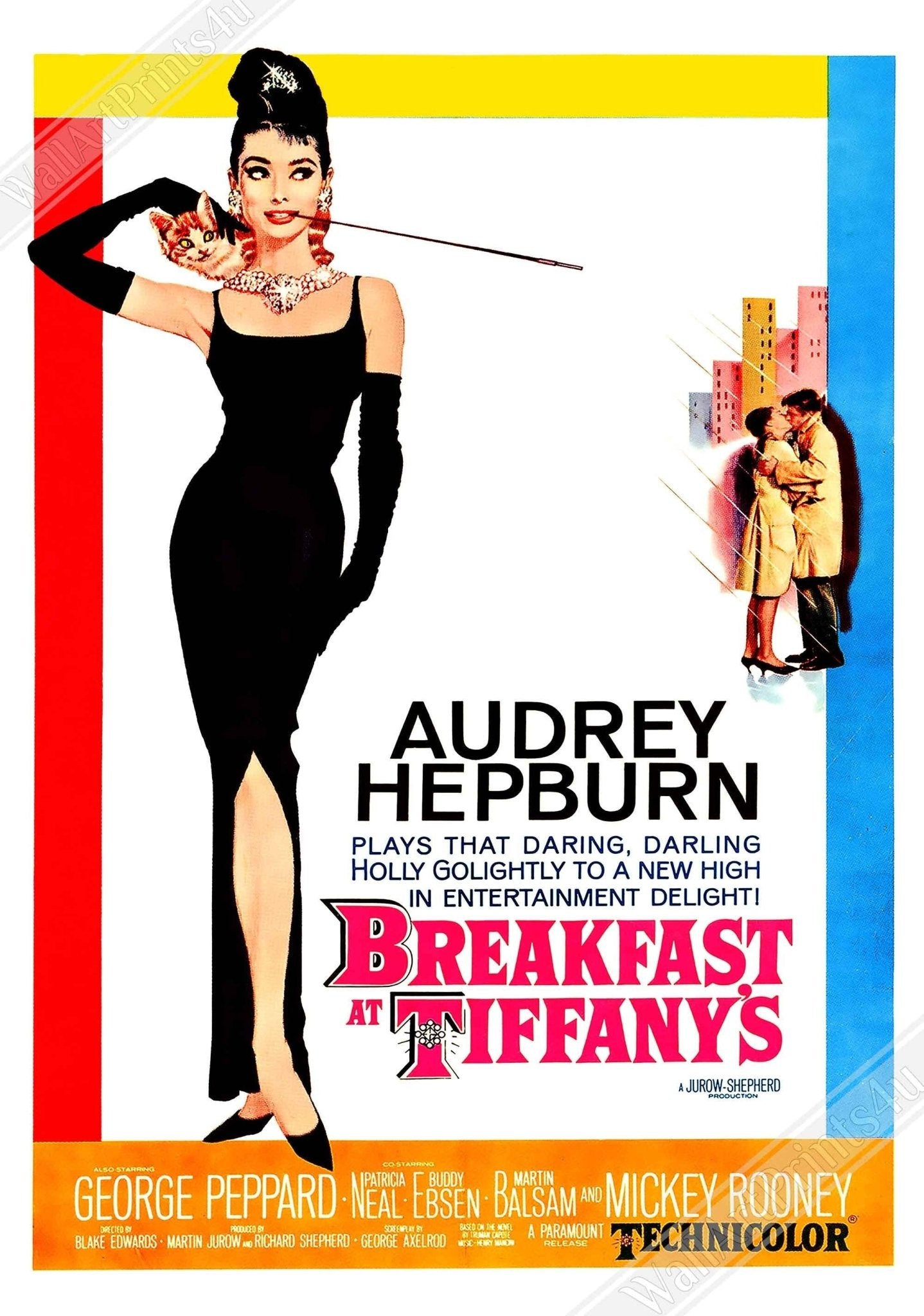 Breakfast At Tiffany's Poster, Vintage Movie Poster 1961 Poster Film Art - Audrey Hepburn - WallArtPrints4U