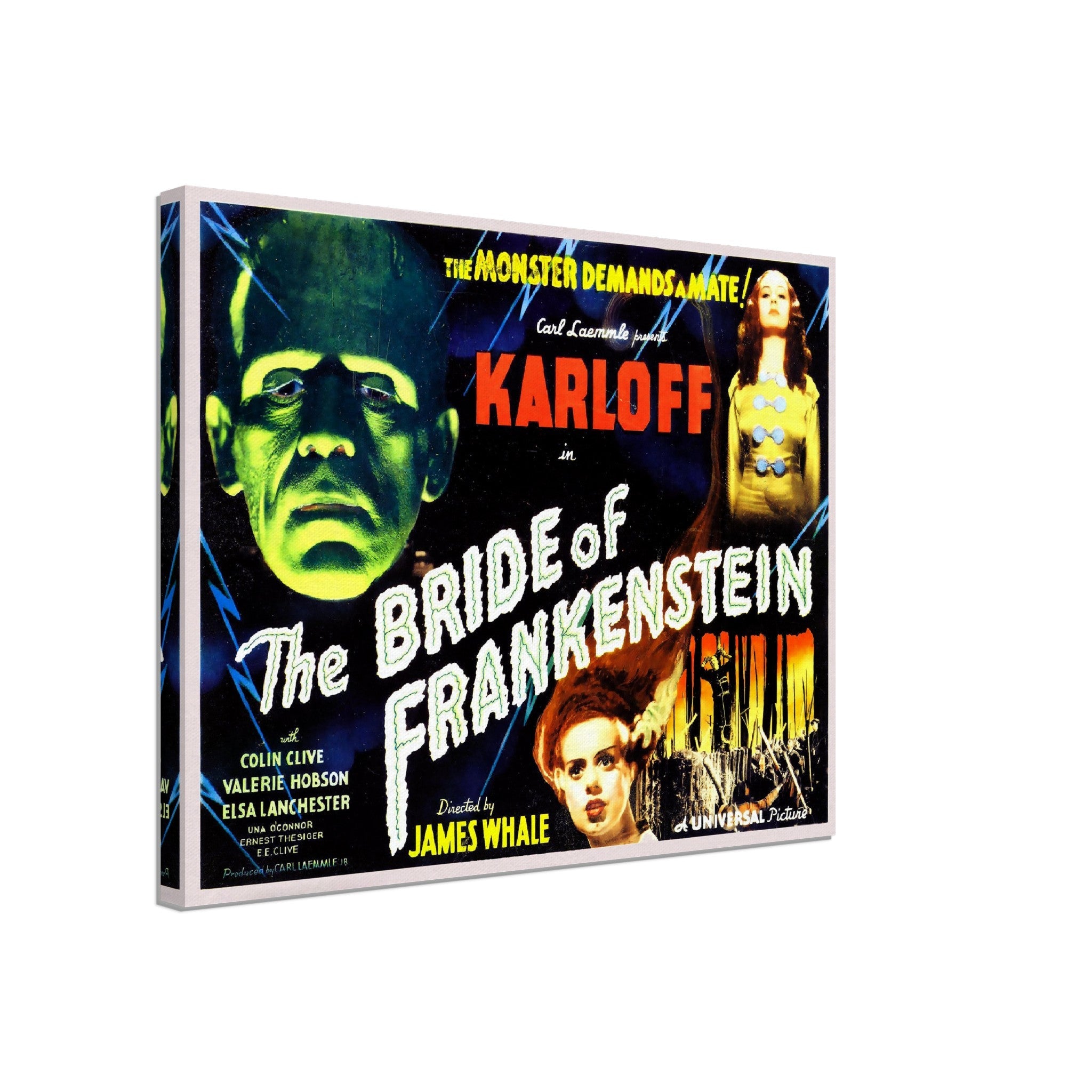 Bride Of Frankenstein Canvas, Vintage Horror Movie Canvas 1935 Canvas Film Art - Boris Karloff - Elsa Lancaster - WallArtPrints4U