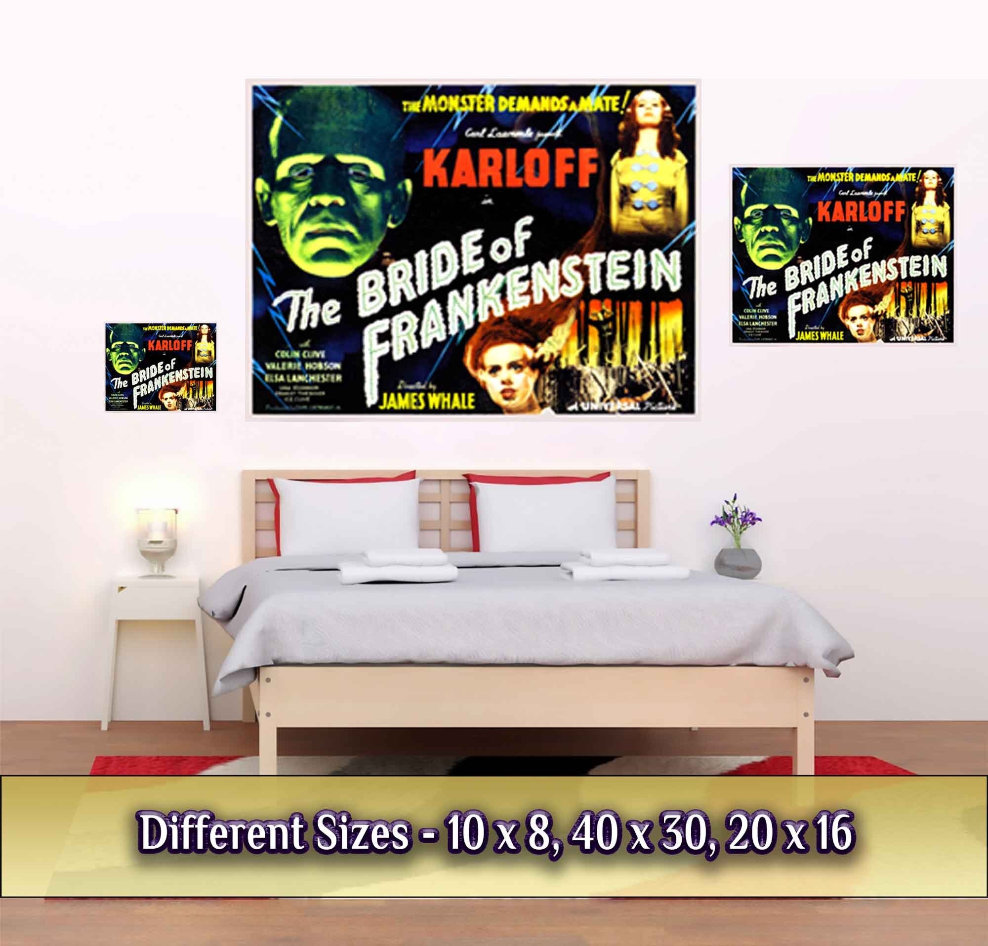 Bride Of Frankenstein Poster, Vintage Horror Movie Poster 1935 Poster Film Art - Boris Karloff - Elsa Lancaster - WallArtPrints4U