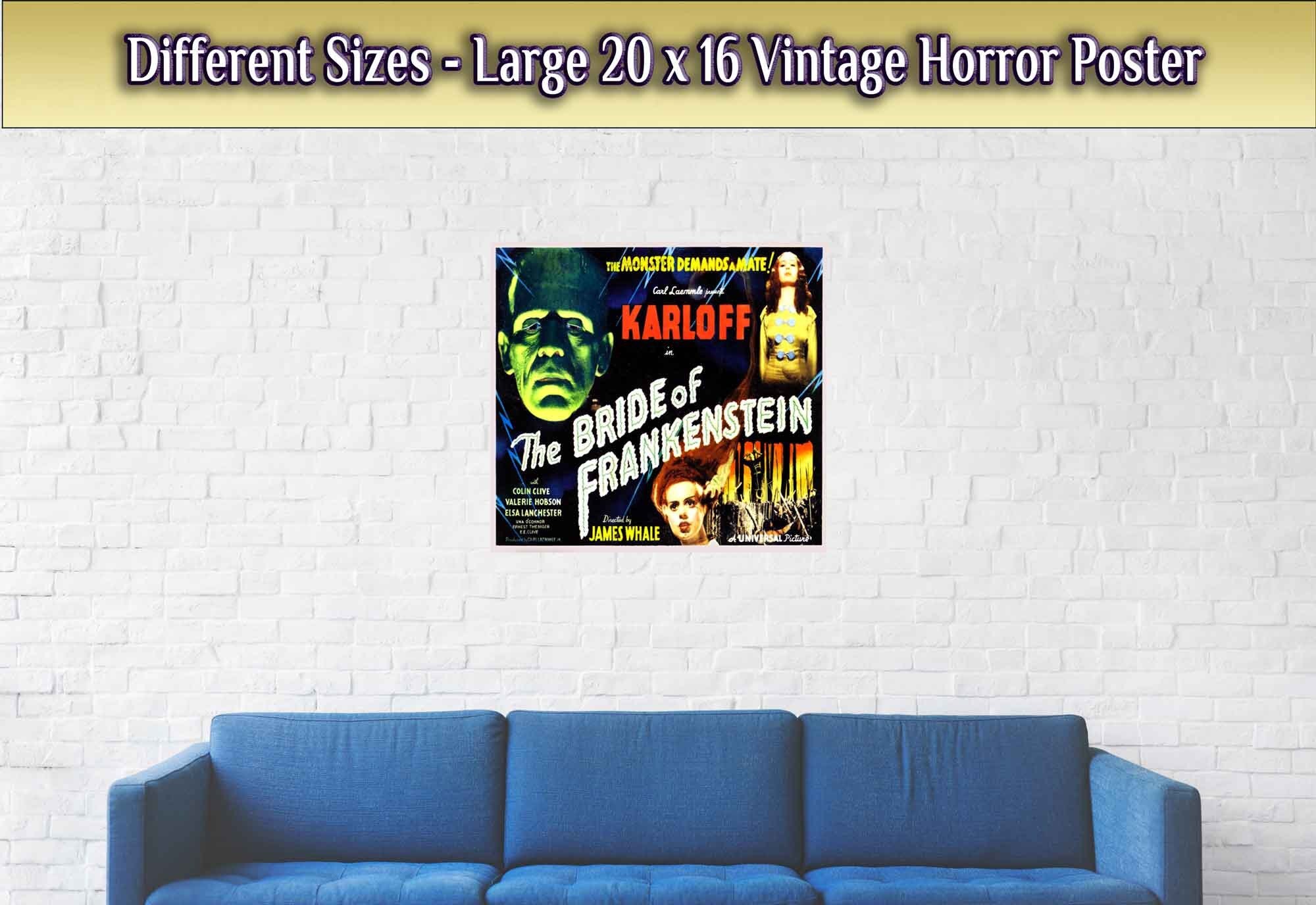 Bride Of Frankenstein Poster, Vintage Horror Movie Poster 1935 Poster Film Art - Boris Karloff - Elsa Lancaster - WallArtPrints4U