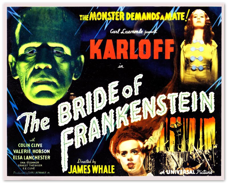 Bride Of Frankenstein Poster, Vintage Horror Movie Poster 1935 Poster Film Art - Boris Karloff - Elsa Lancaster - WallArtPrints4U