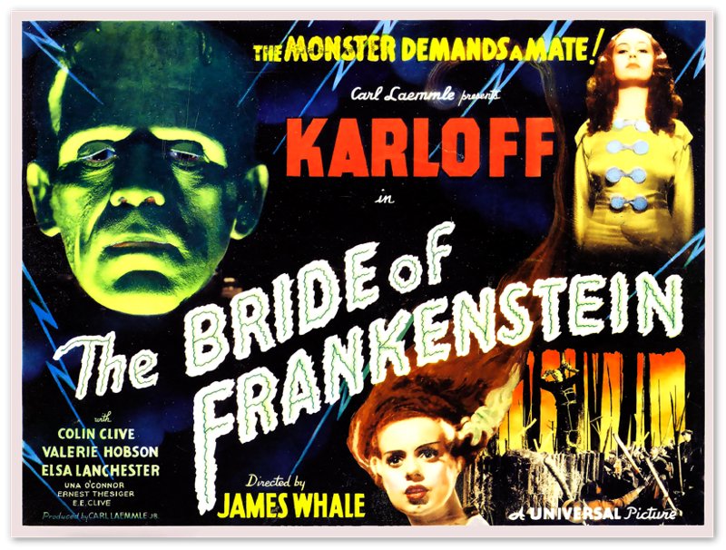 Bride Of Frankenstein Poster, Vintage Horror Movie Poster 1935 Poster Film Art - Boris Karloff - Elsa Lancaster - WallArtPrints4U