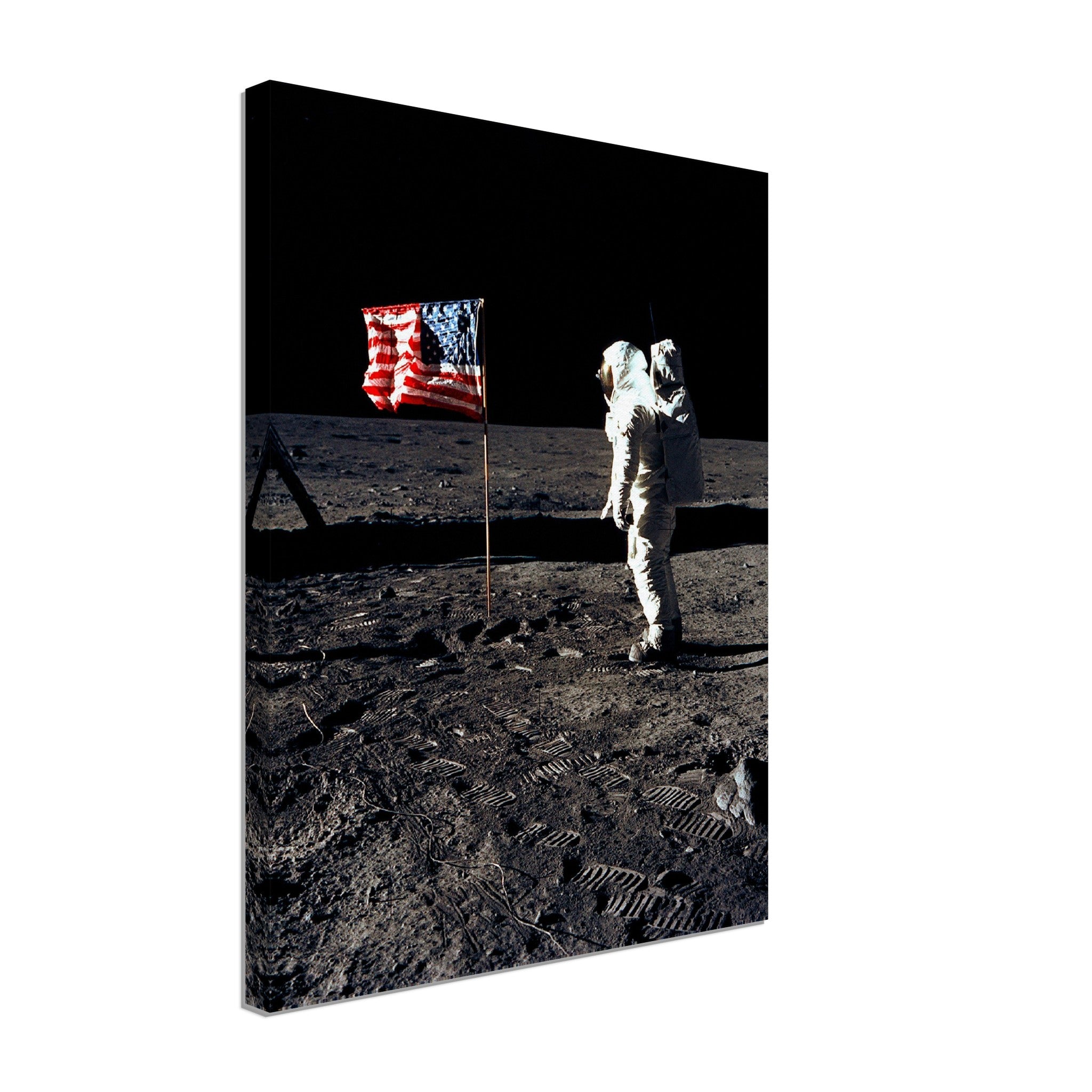 Buzz Aldrin Moon Canvas - Planting Usa Flag On The Moon - WallArtPrints4U