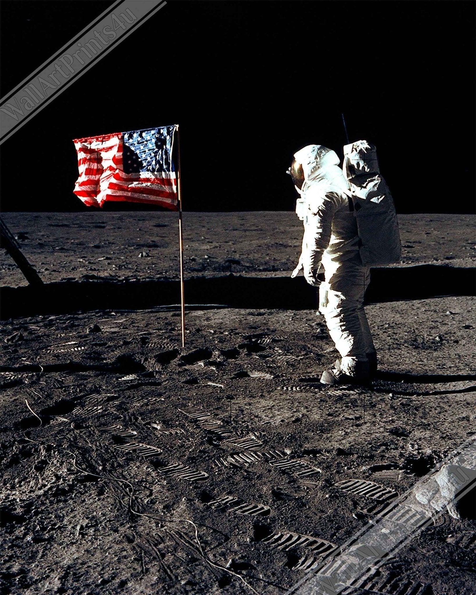 Buzz Aldrin Moon Canvas - Planting Usa Flag On The Moon - WallArtPrints4U
