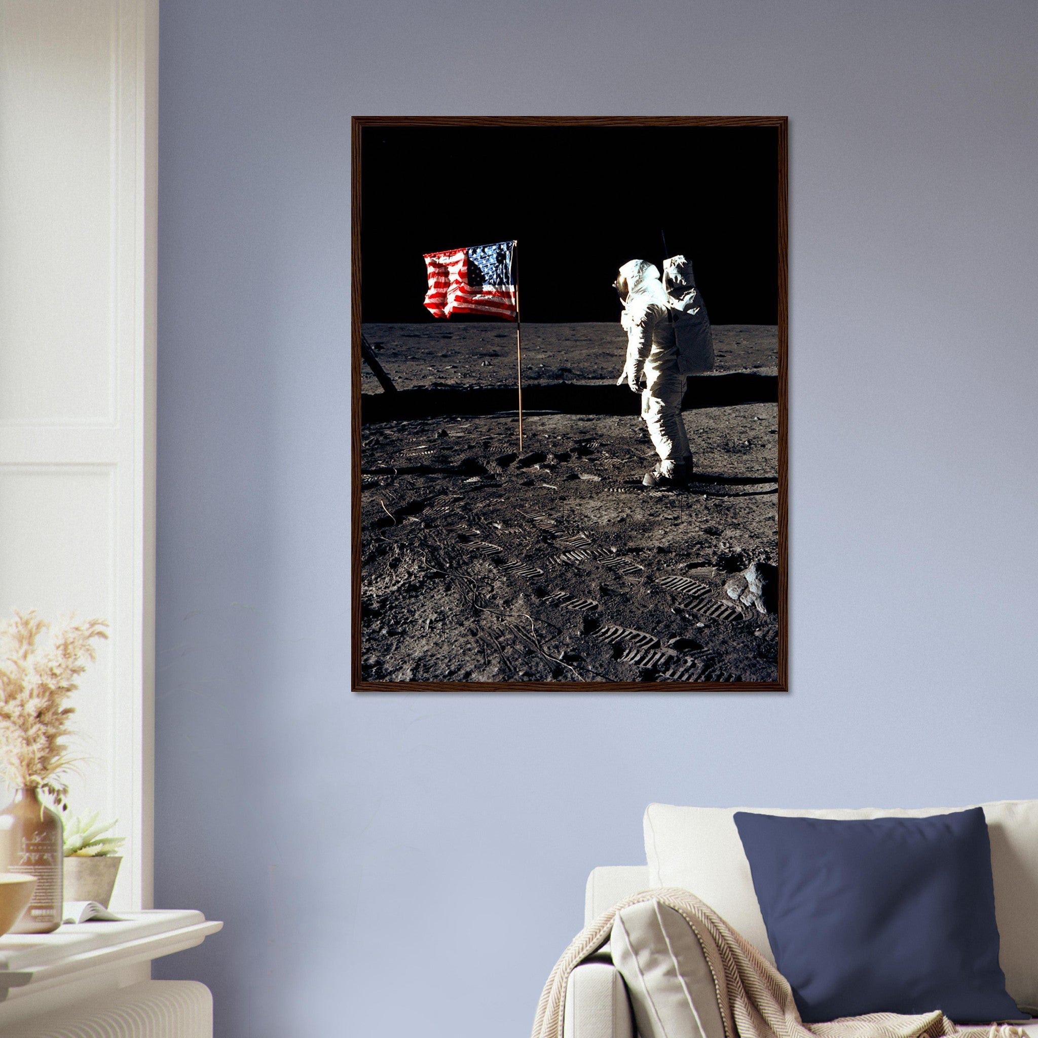 Buzz Aldrin Moon Framed - Planting Usa Flag On The Moon UK, EU USA Domestic Shipping - WallArtPrints4U