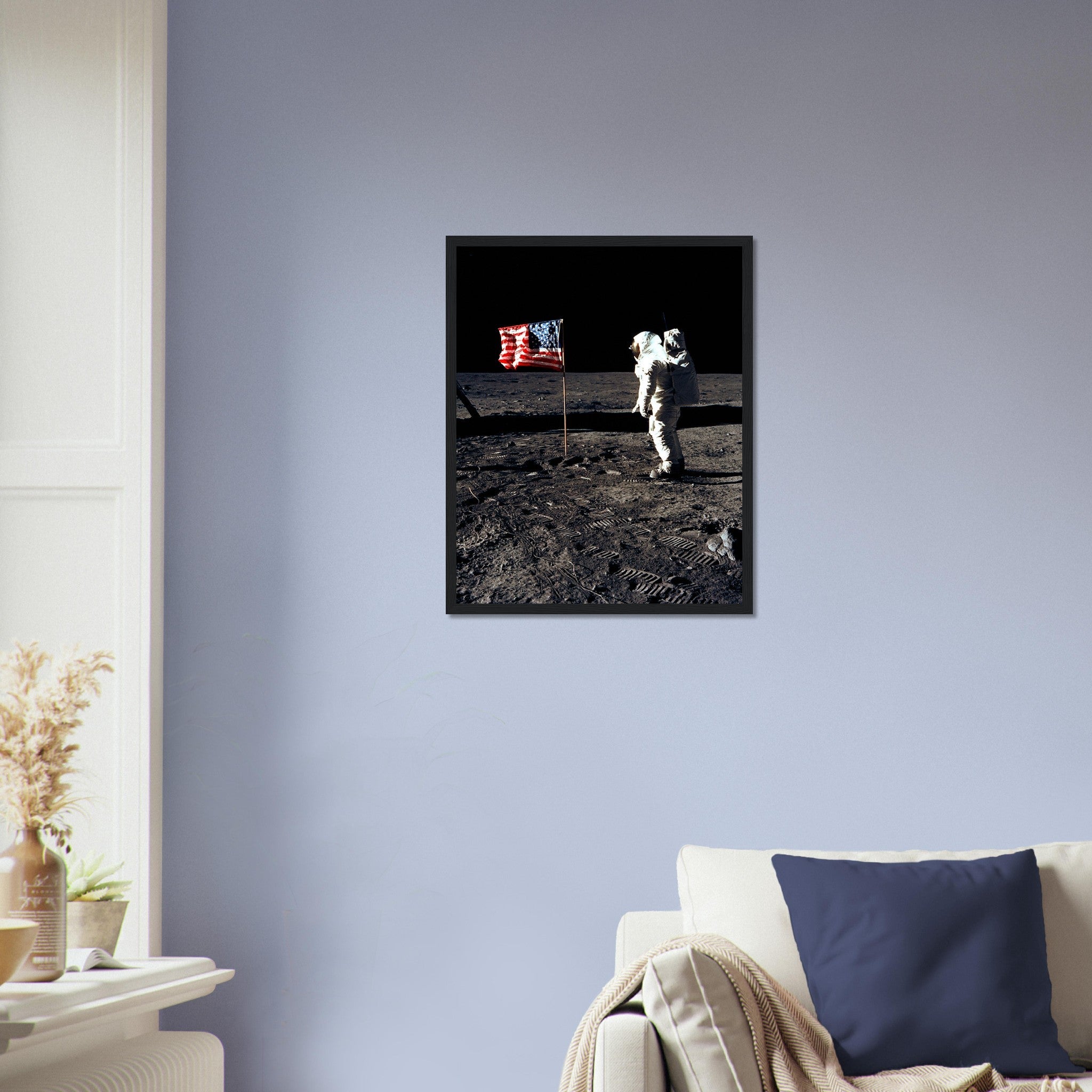 Buzz Aldrin Moon Framed - Planting Usa Flag On The Moon UK, EU USA Domestic Shipping - WallArtPrints4U