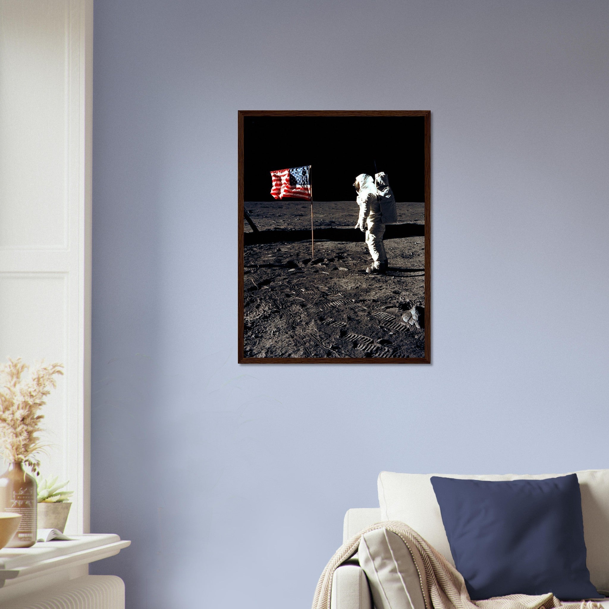 Buzz Aldrin Moon Framed - Planting Usa Flag On The Moon UK, EU USA Domestic Shipping - WallArtPrints4U