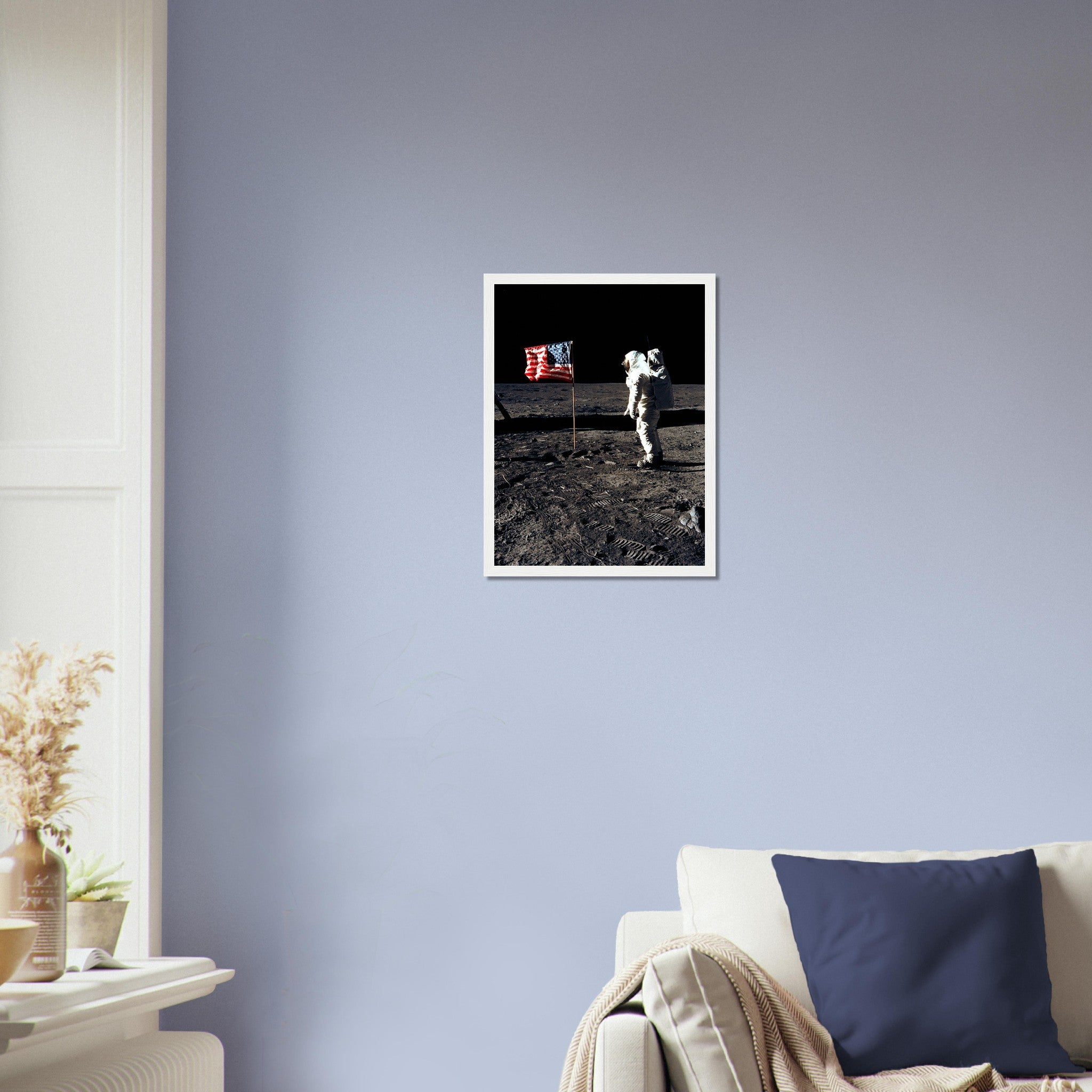 Buzz Aldrin Moon Framed - Planting Usa Flag On The Moon UK, EU USA Domestic Shipping - WallArtPrints4U