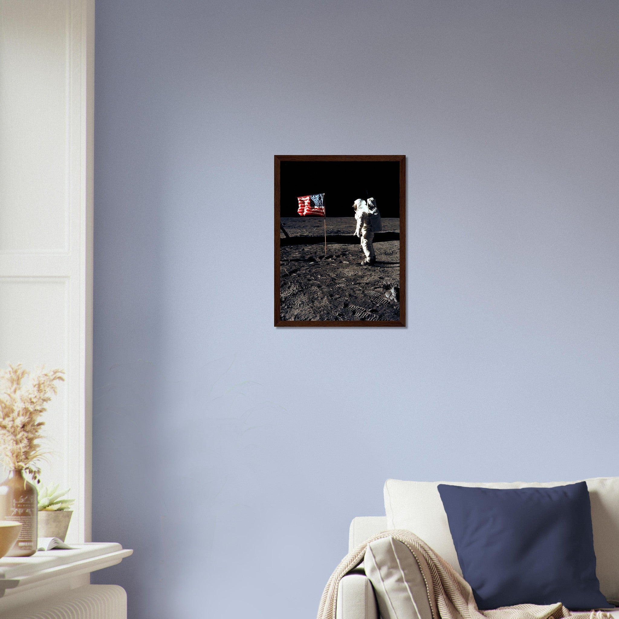 Buzz Aldrin Moon Framed - Planting Usa Flag On The Moon UK, EU USA Domestic Shipping - WallArtPrints4U