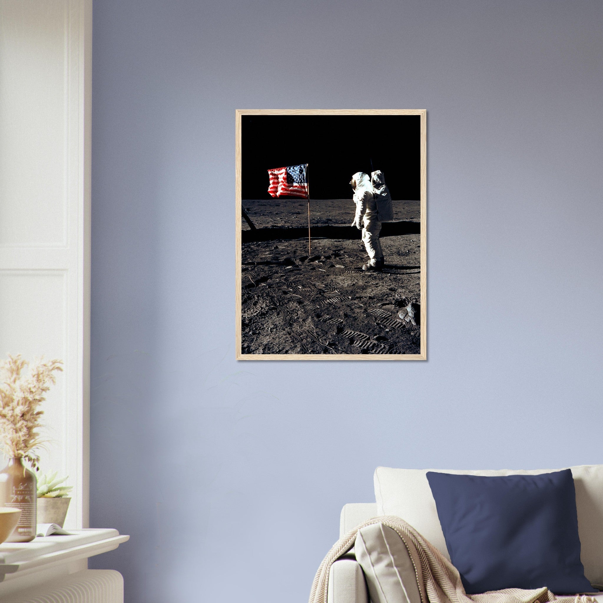 Buzz Aldrin Moon Framed - Planting Usa Flag On The Moon UK, EU USA Domestic Shipping - WallArtPrints4U