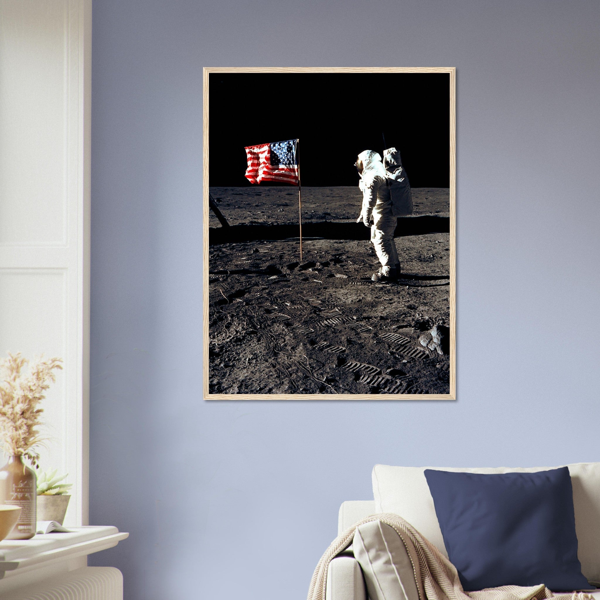 Buzz Aldrin Moon Framed - Planting Usa Flag On The Moon UK, EU USA Domestic Shipping - WallArtPrints4U