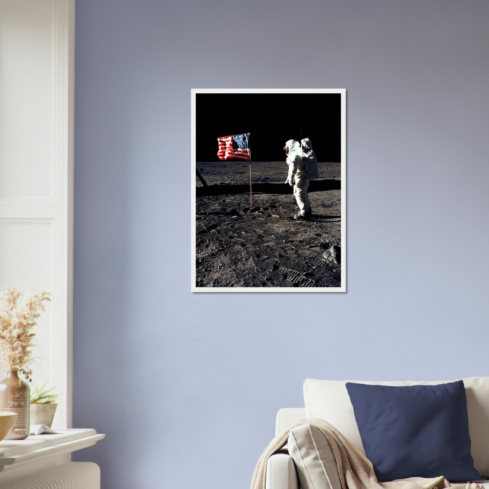 Buzz Aldrin Moon Framed - Planting Usa Flag On The Moon UK, EU USA Domestic Shipping - WallArtPrints4U