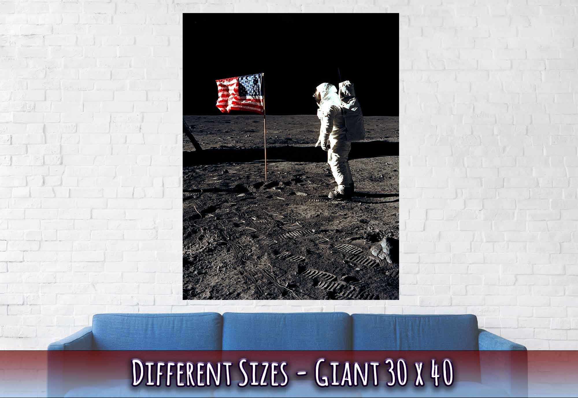 Buzz Aldrin Moon Poster - Planting Usa Flag On The Moon - WallArtPrints4U