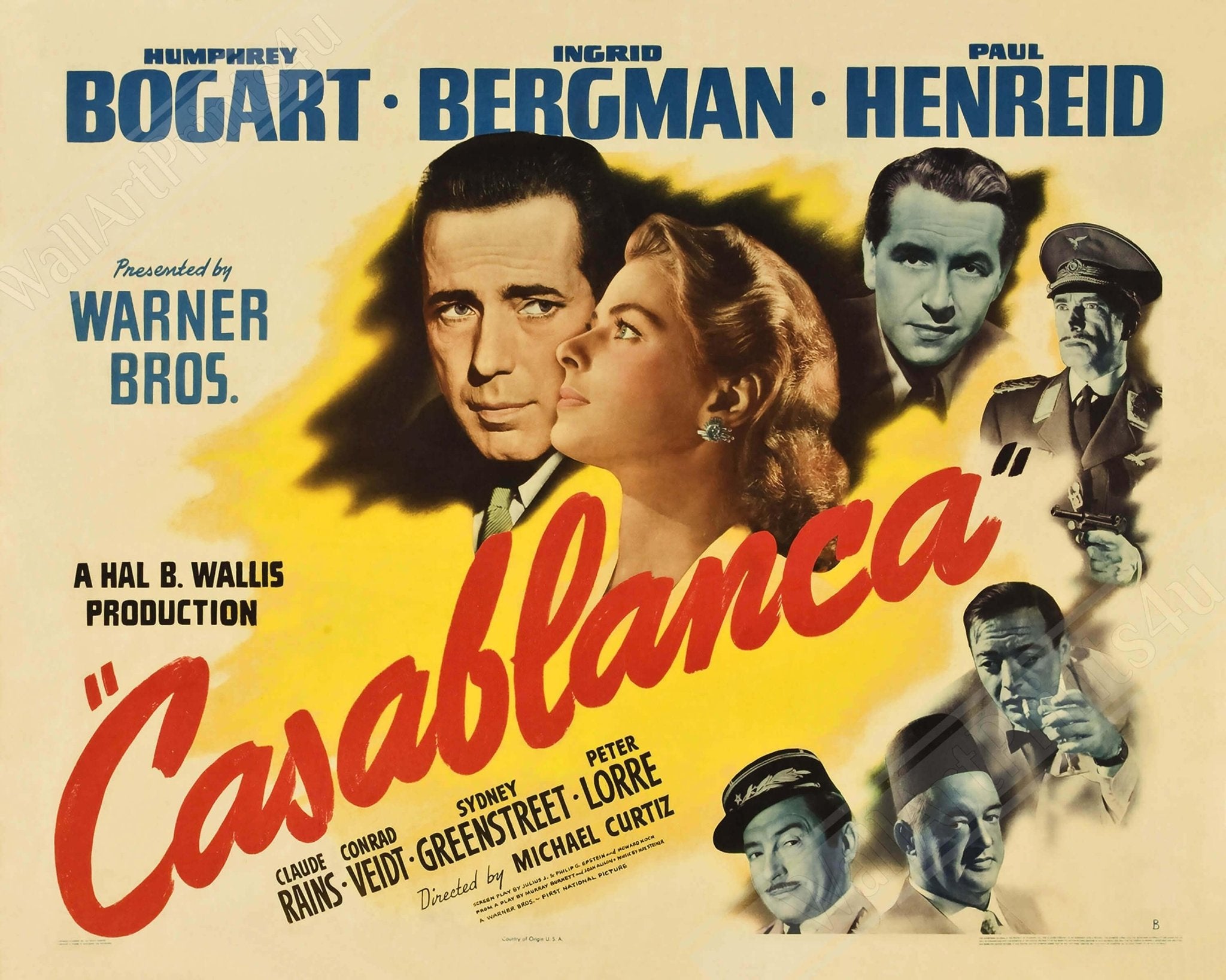 Casablanca Movie Canvas, Vintage Movie Canvas 1942 Canvas Film Art - Humphrey Bogart - Ingrid Bergman - WallArtPrints4U