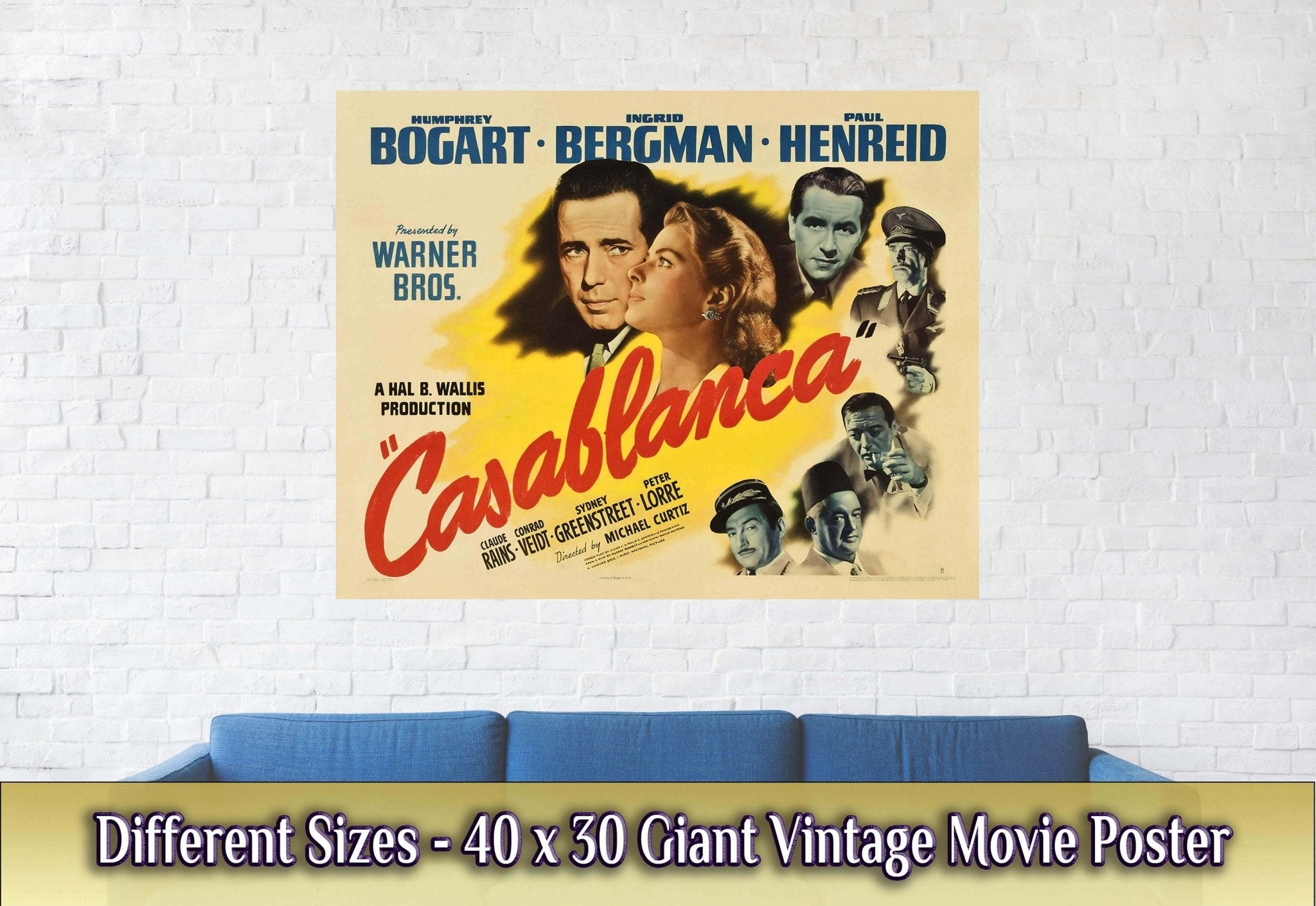 Casablanca Movie Poster, Vintage Movie Poster 1942 Poster Film Art - Humphrey Bogart - Ingrid Bergman - WallArtPrints4U