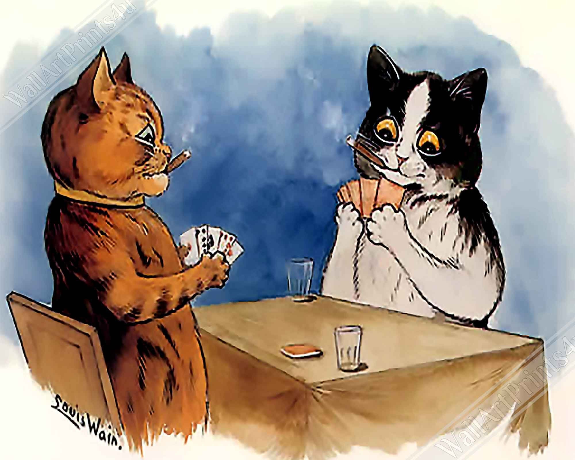 Cat Poker Poster, Louis Wain Print - Cats Playing Poker - Louis Wain Cat Poster - WallArtPrints4U